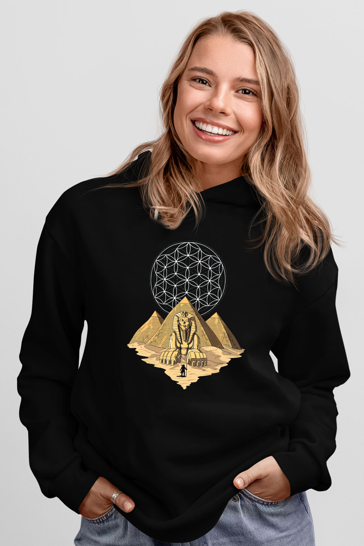 Mısır Piramitleri Siyah Unisex Hoodie