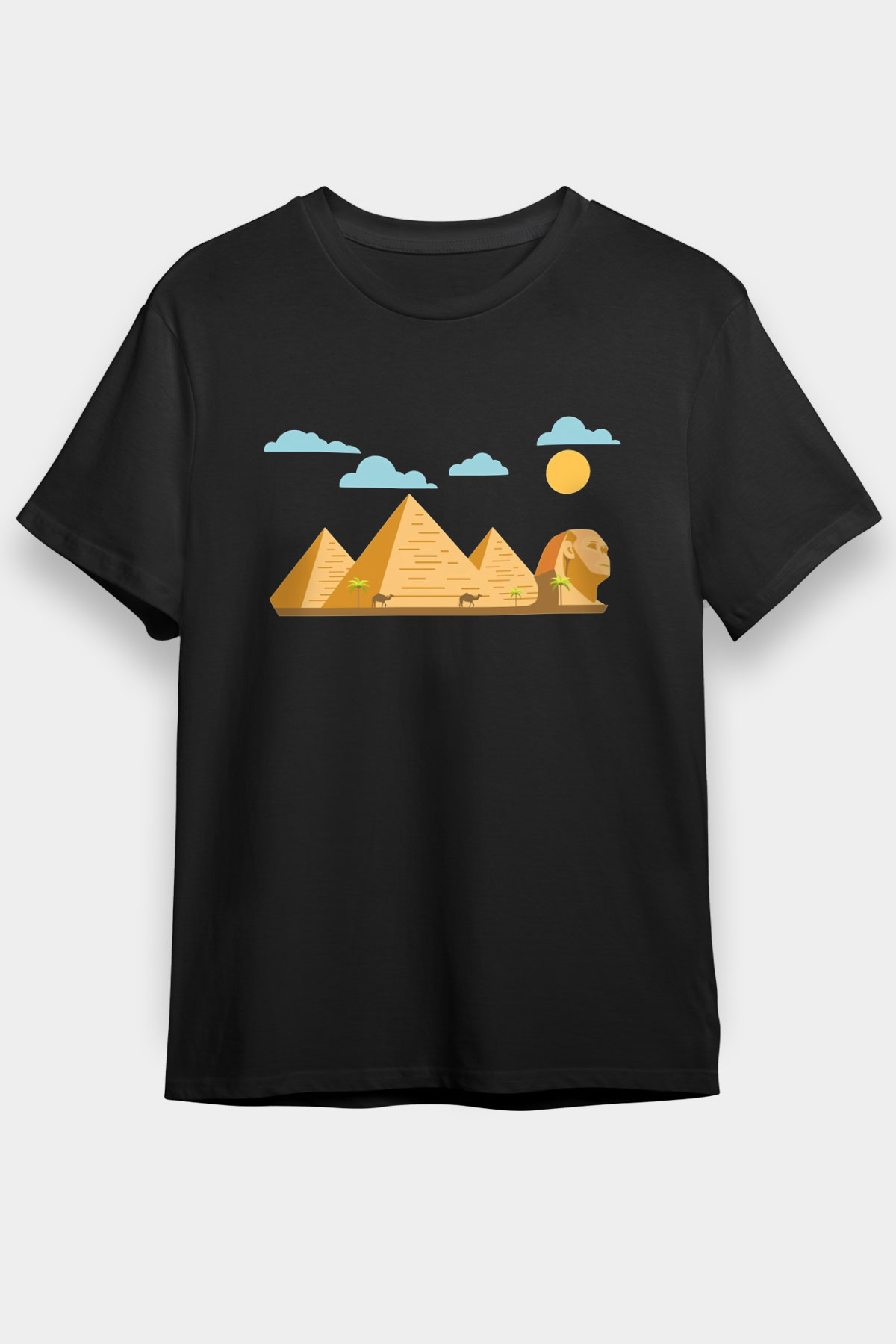 Mısır Piramitleri Siyah Unisex Tişört T-Shirt - TişörtFabrikası