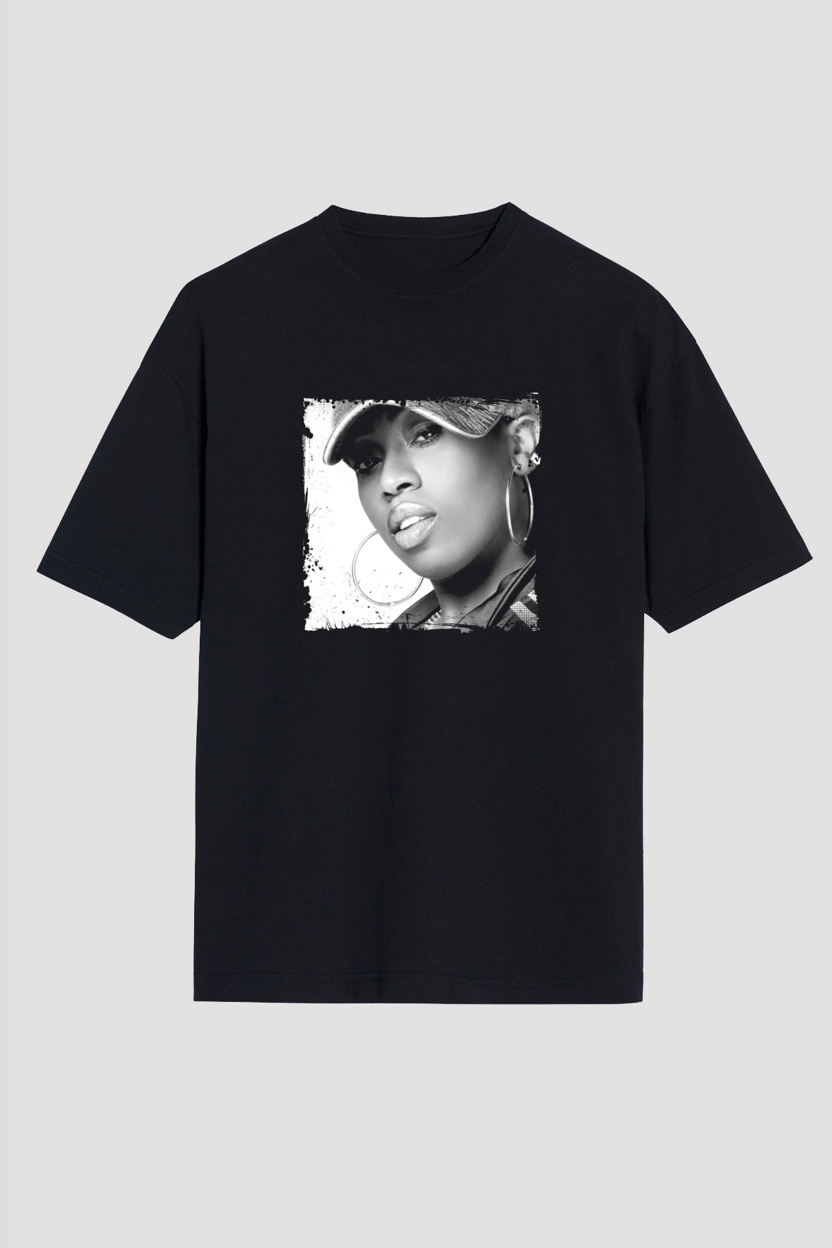 Missy Elliott Baskılı Unisex Oversize Siyah Tişört