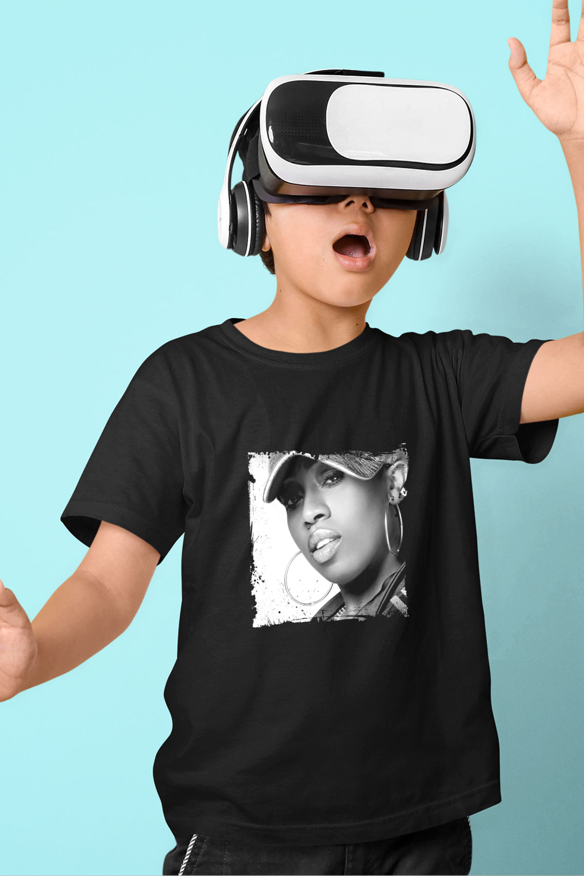 Missy Elliott Baskılı Unisex Siyah Çocuk Tişört