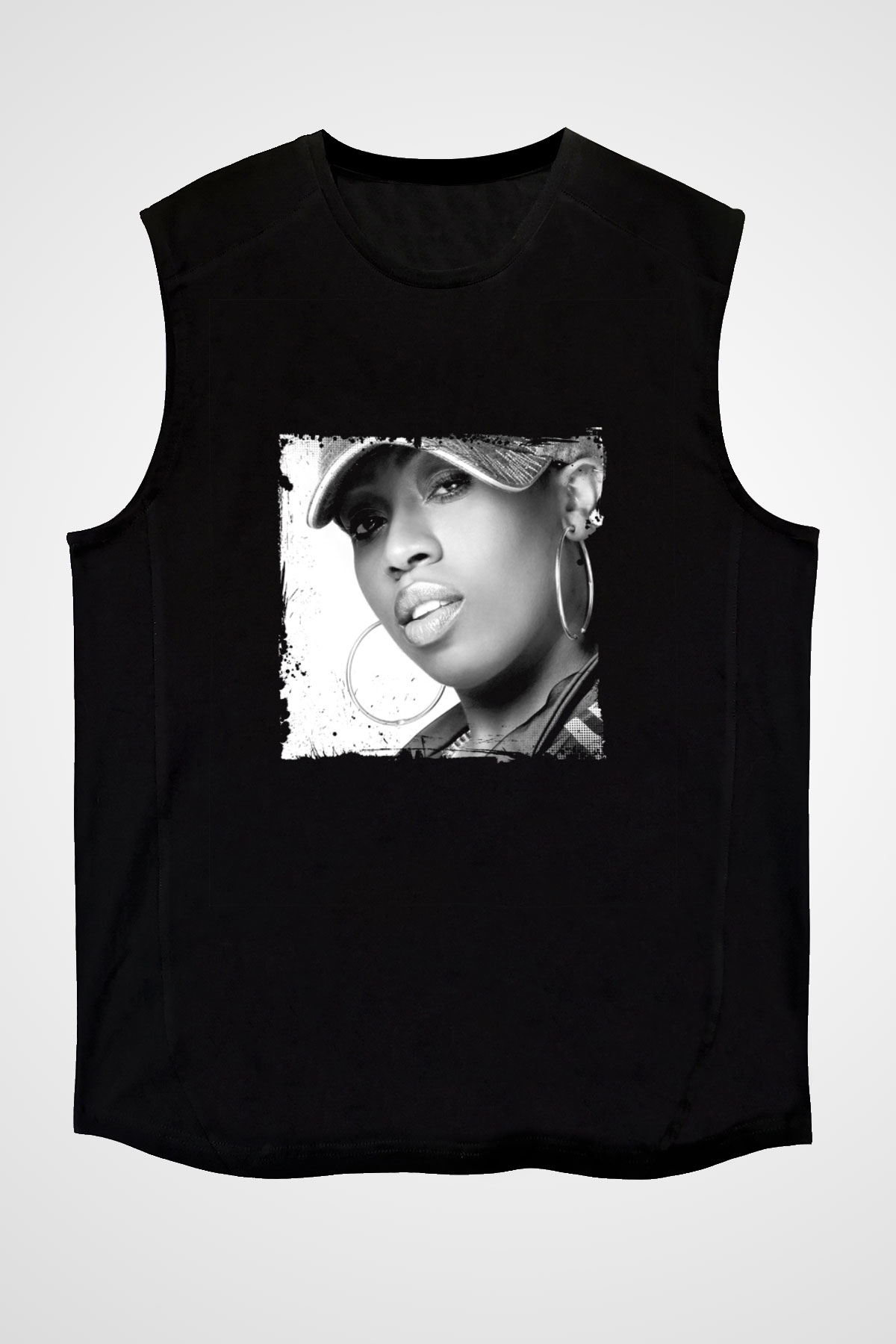 Missy Elliott Baskılı Unisex Siyah Kolsuz Tişört