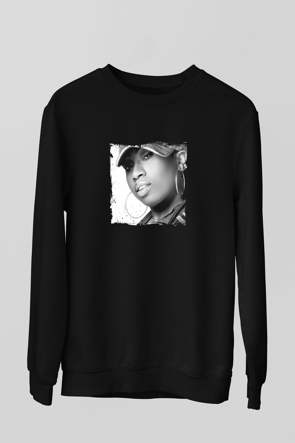 Missy Elliott Baskılı Unisex Siyah Sweatshirt