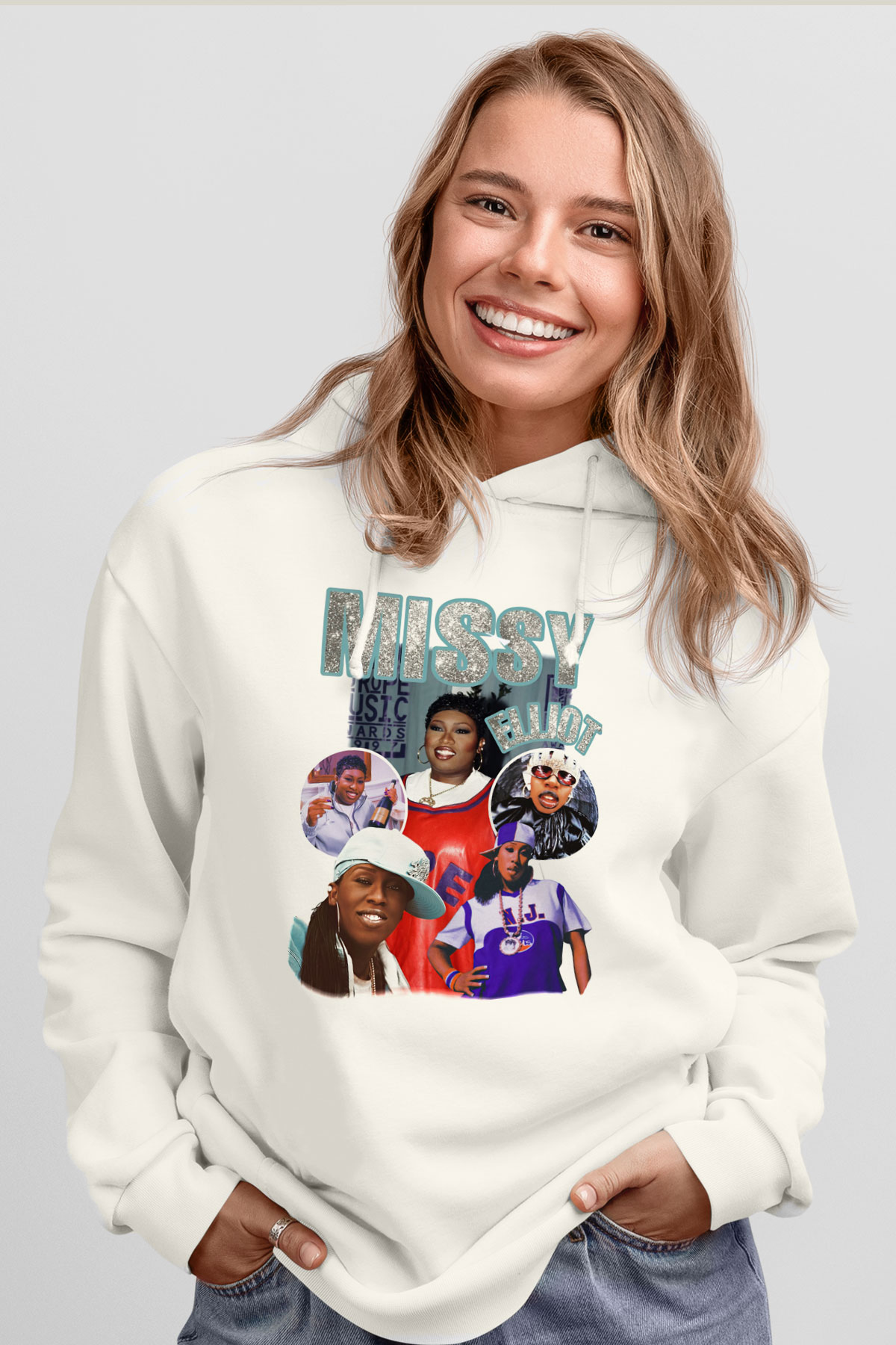 Missy Elliott Beyaz Unisex Kapüşonlu Sweatshirt