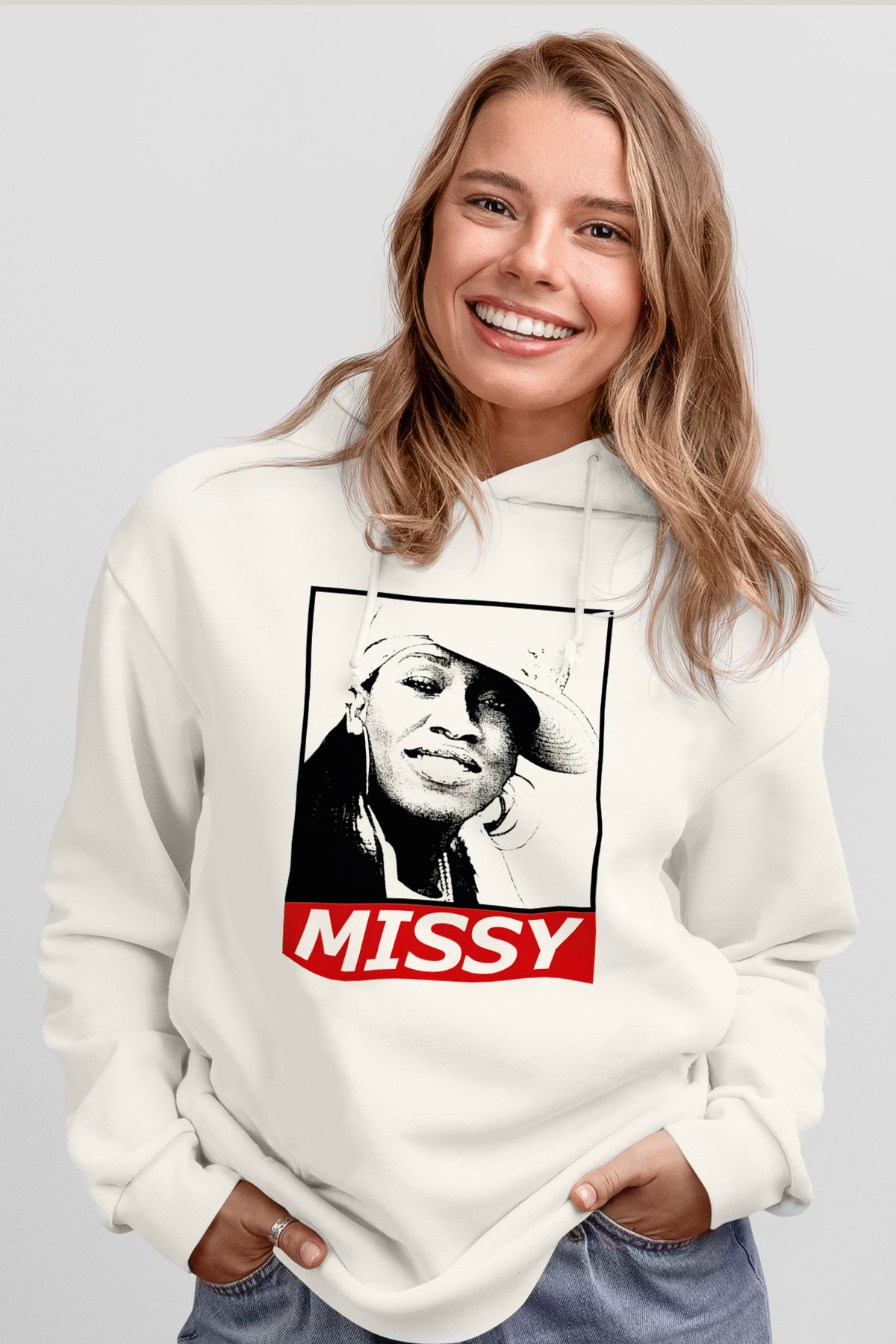 Missy Elliott Beyaz Unisex Kapüşonlu Sweatshirt