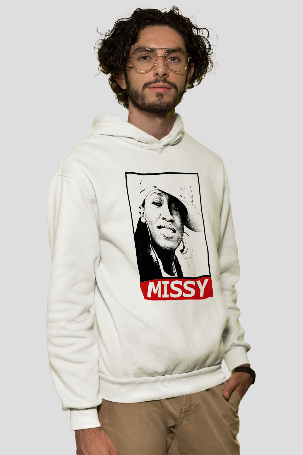 Missy Elliott Beyaz Unisex Kapüşonlu Sweatshirt