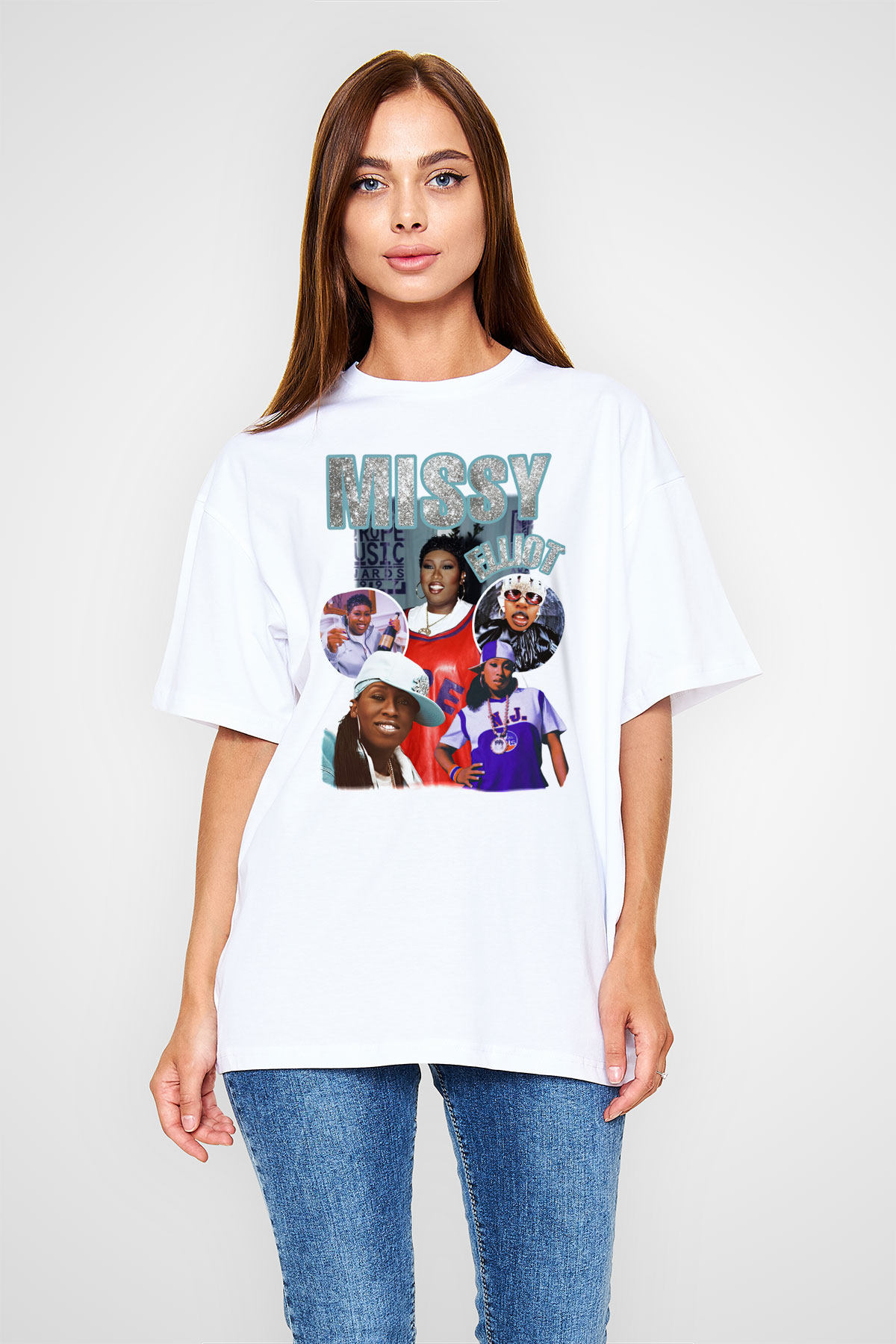 Missy Elliott Beyaz Oversize Tişört Oversize T-shirt - TişörtFabrikası