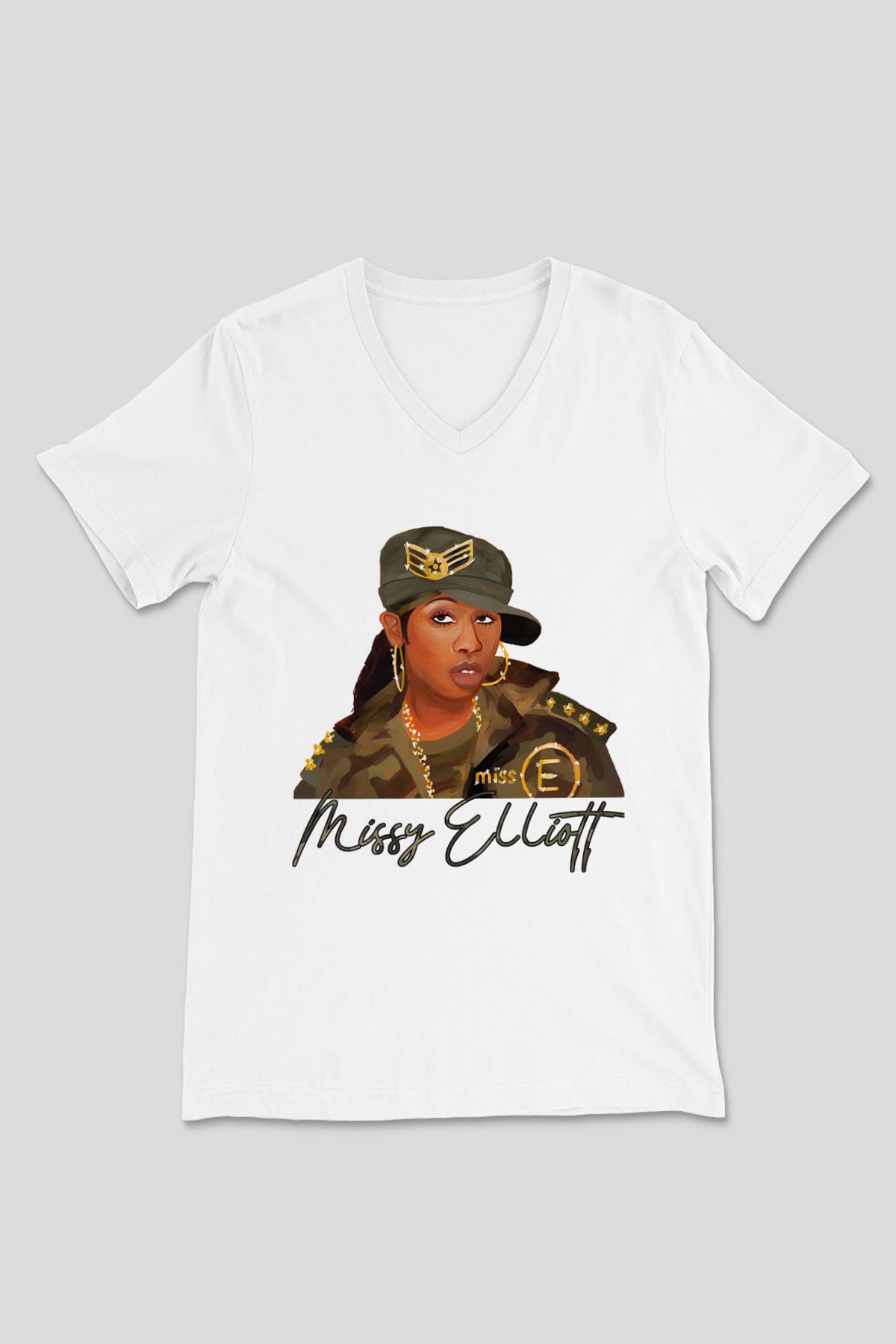 Missy Elliott Beyaz Unisex V Yaka Tişört