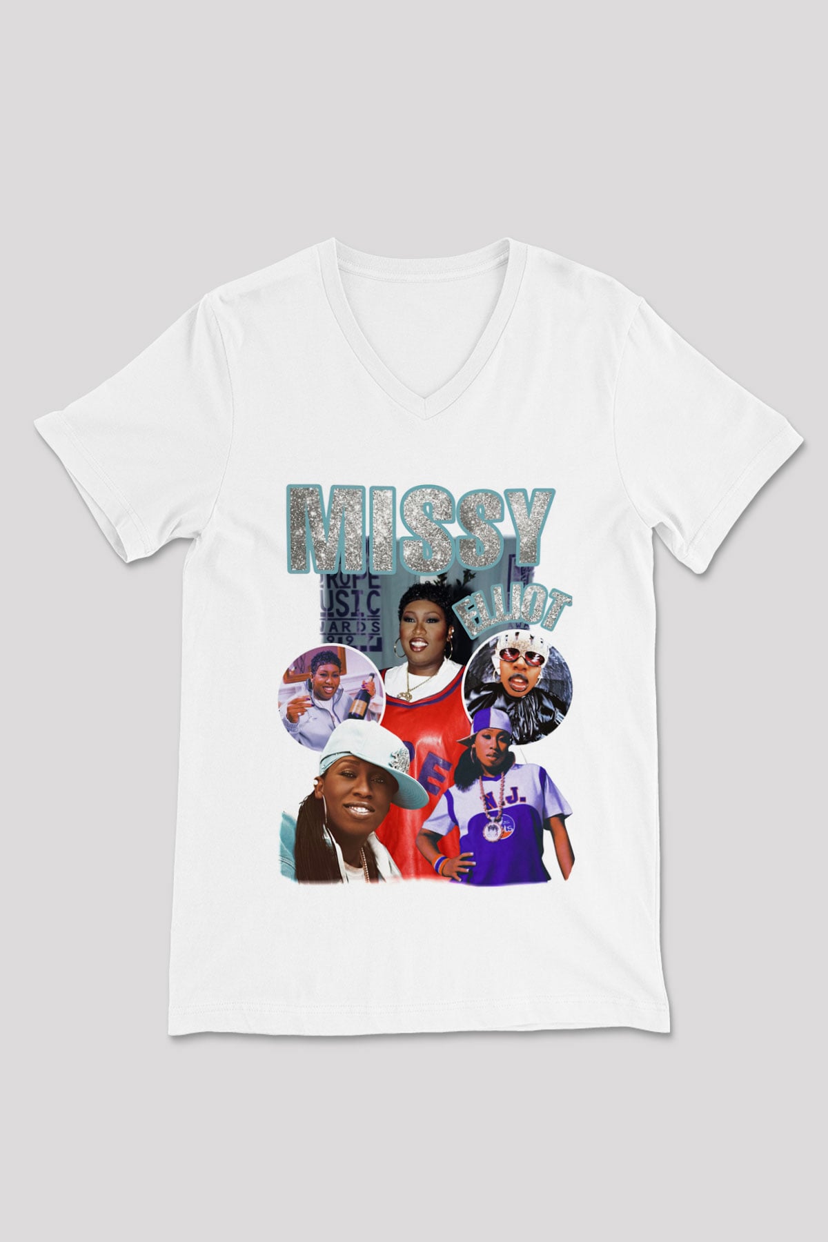 Missy Elliott Beyaz Unisex V Yaka Tişört