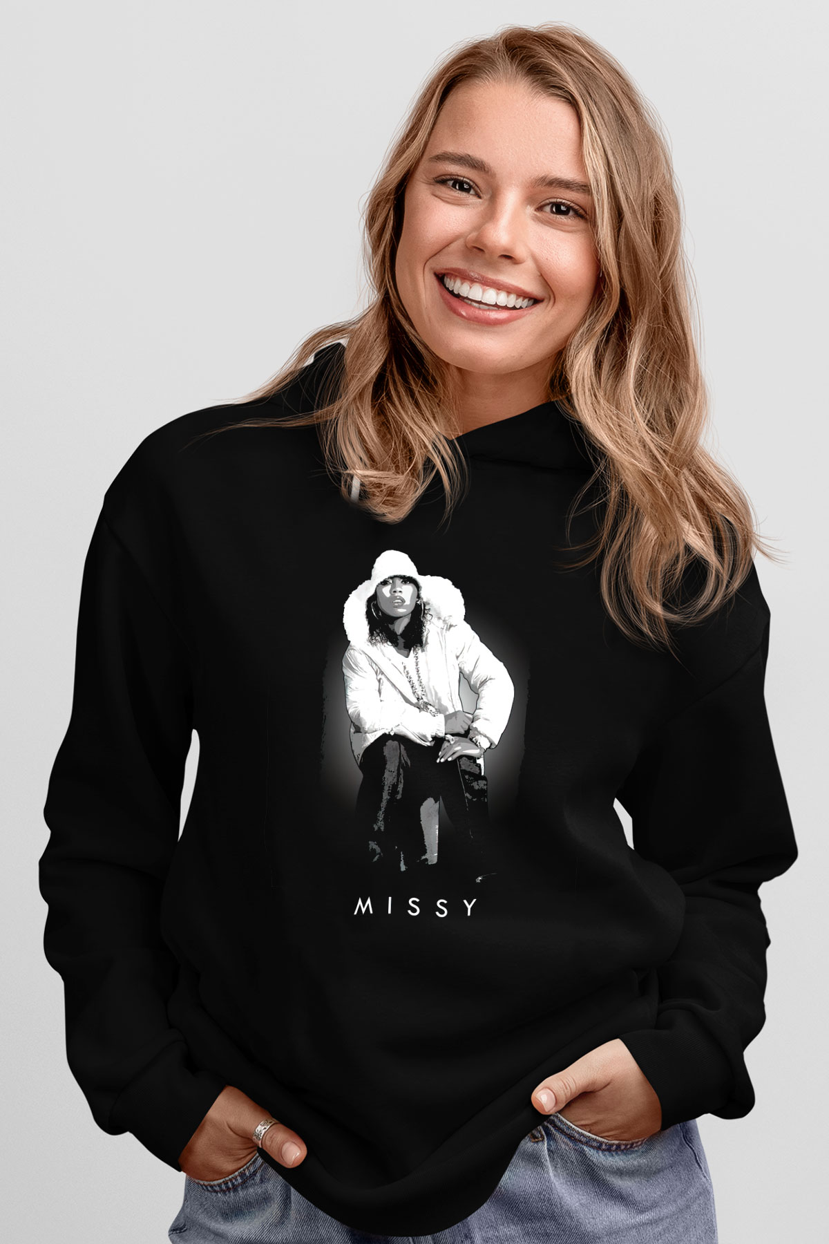 Missy Elliott Siyah Unisex Kapüşonlu Sweatshirt