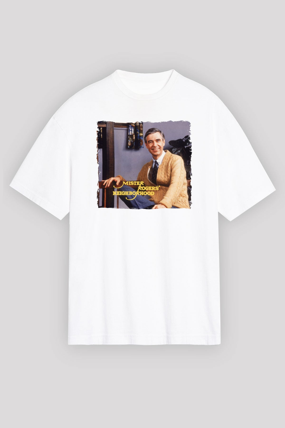 Mister Rogers Neighborhood Beyaz Oversize Tişört Oversize T-shirt