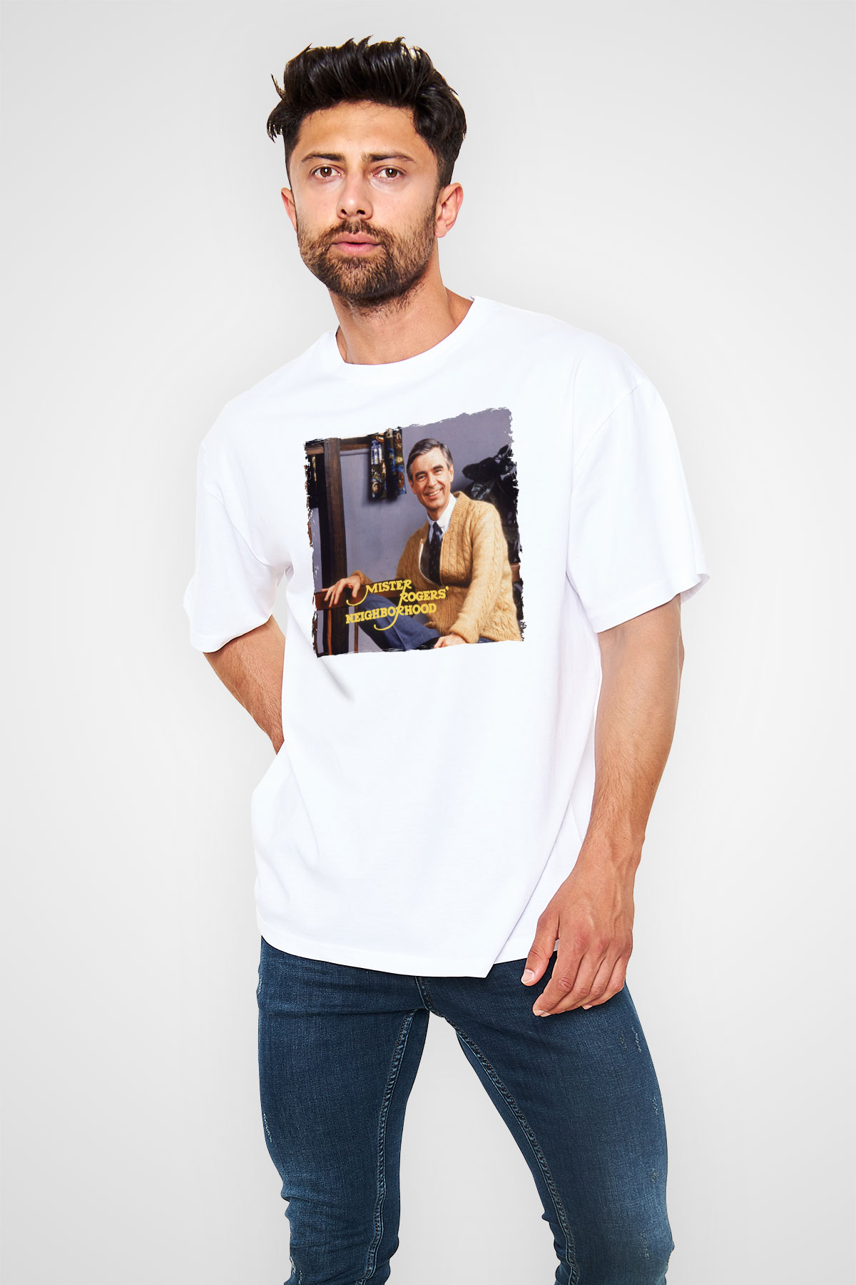 Mister Rogers Neighborhood Beyaz Oversize Tişört Oversize T-shirt