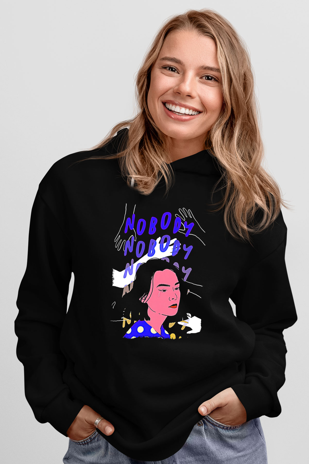 Mitski Baskılı Baskılı Unisex Siyah Hoodie