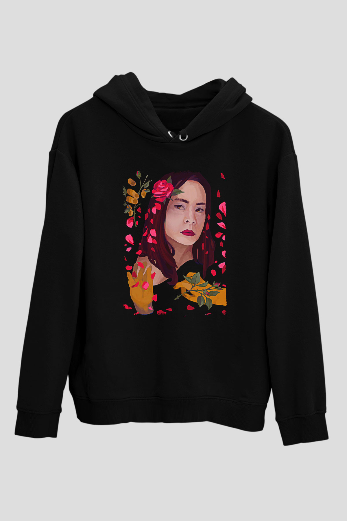 Mitski Baskılı Baskılı Unisex Siyah Hoodie