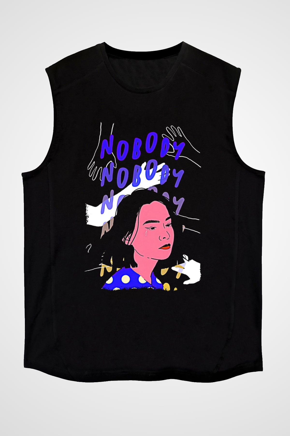 Mitski Baskılı Baskılı Unisex Siyah Kolsuz Tişört - Tshirt