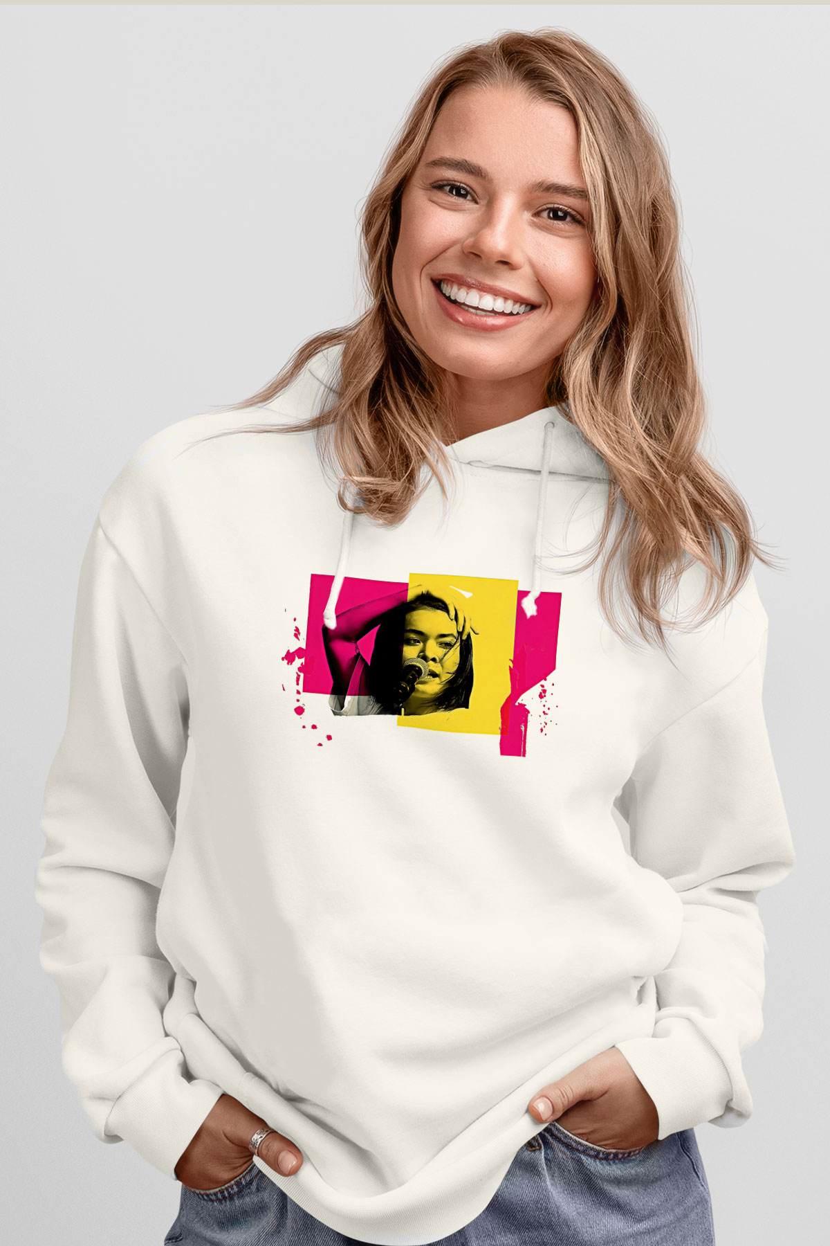Mitski Baskılı Beyaz Unisex Kapüşonlu Sweatshirt