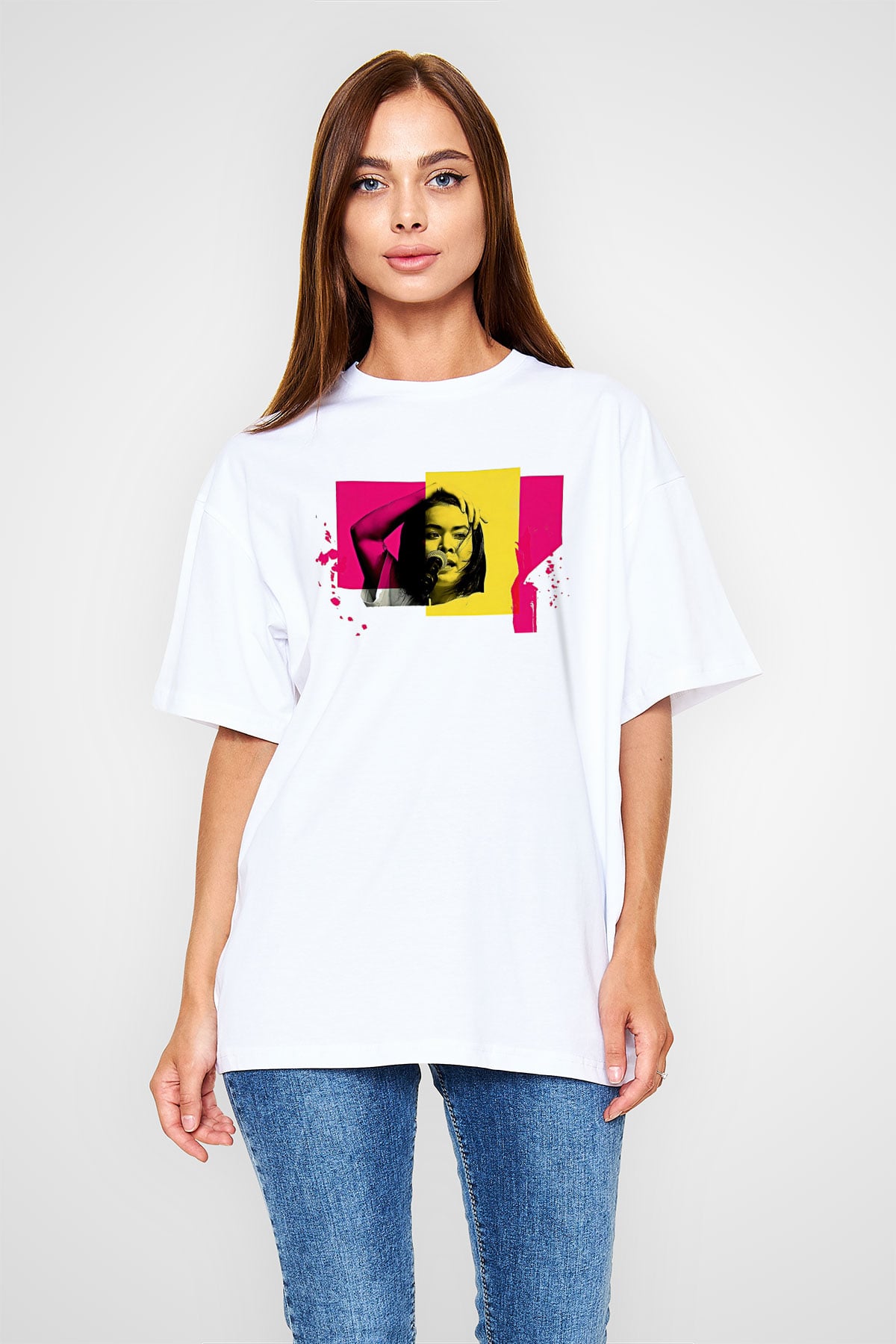 Mitski Baskılı Beyaz Unisex Oversize Tişört - Tshirt