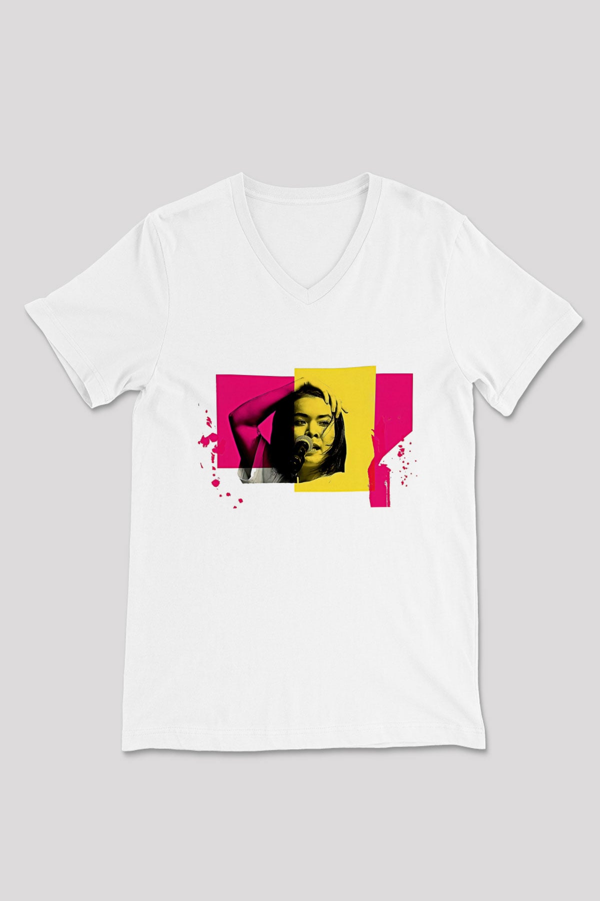 Mitski Baskılı Beyaz Unisex V Yaka Tişört - Tshirt