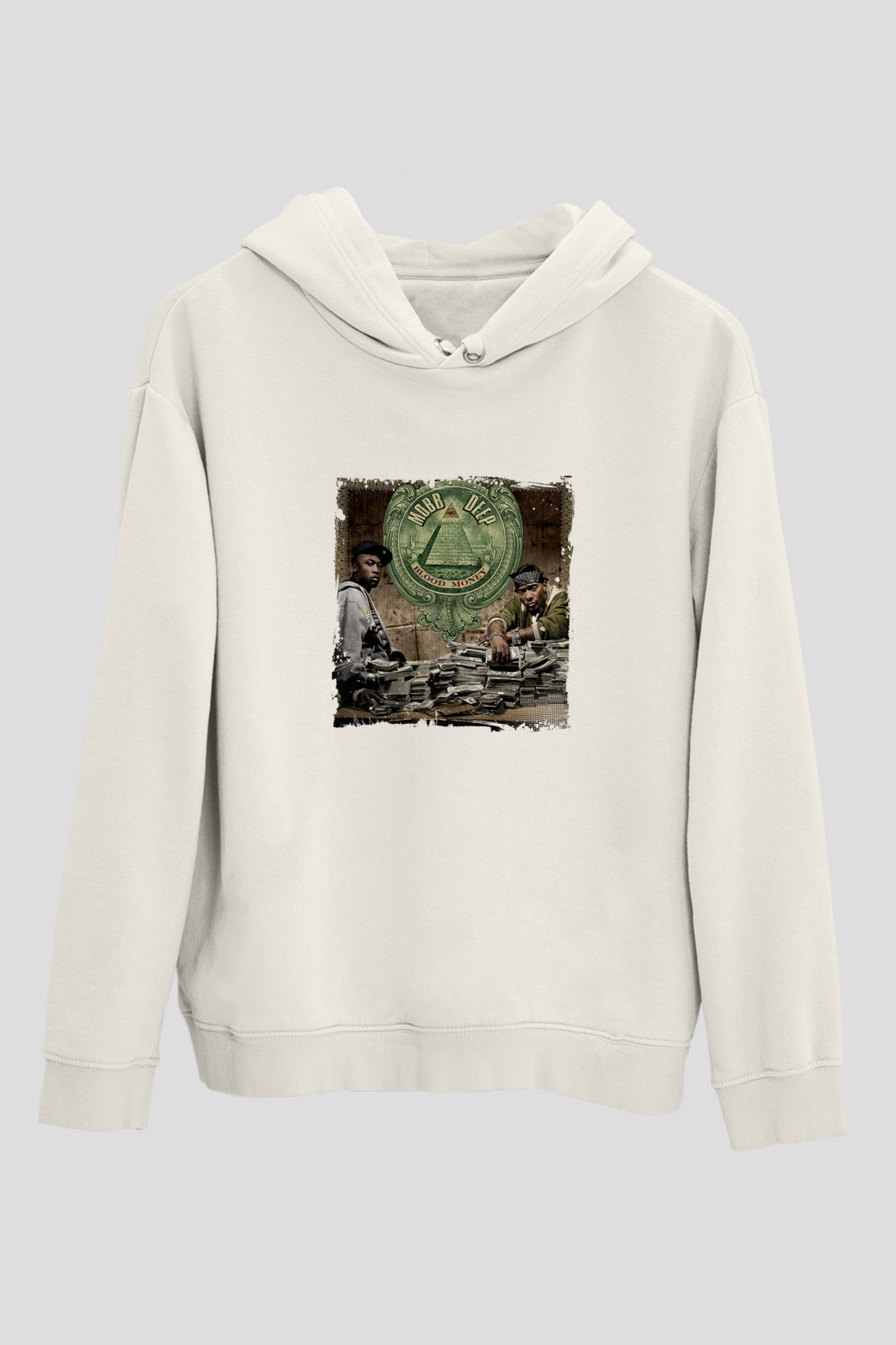 Mobb Deep Baskılı Unisex Beyaz Kapüşonlu Sweatshirt