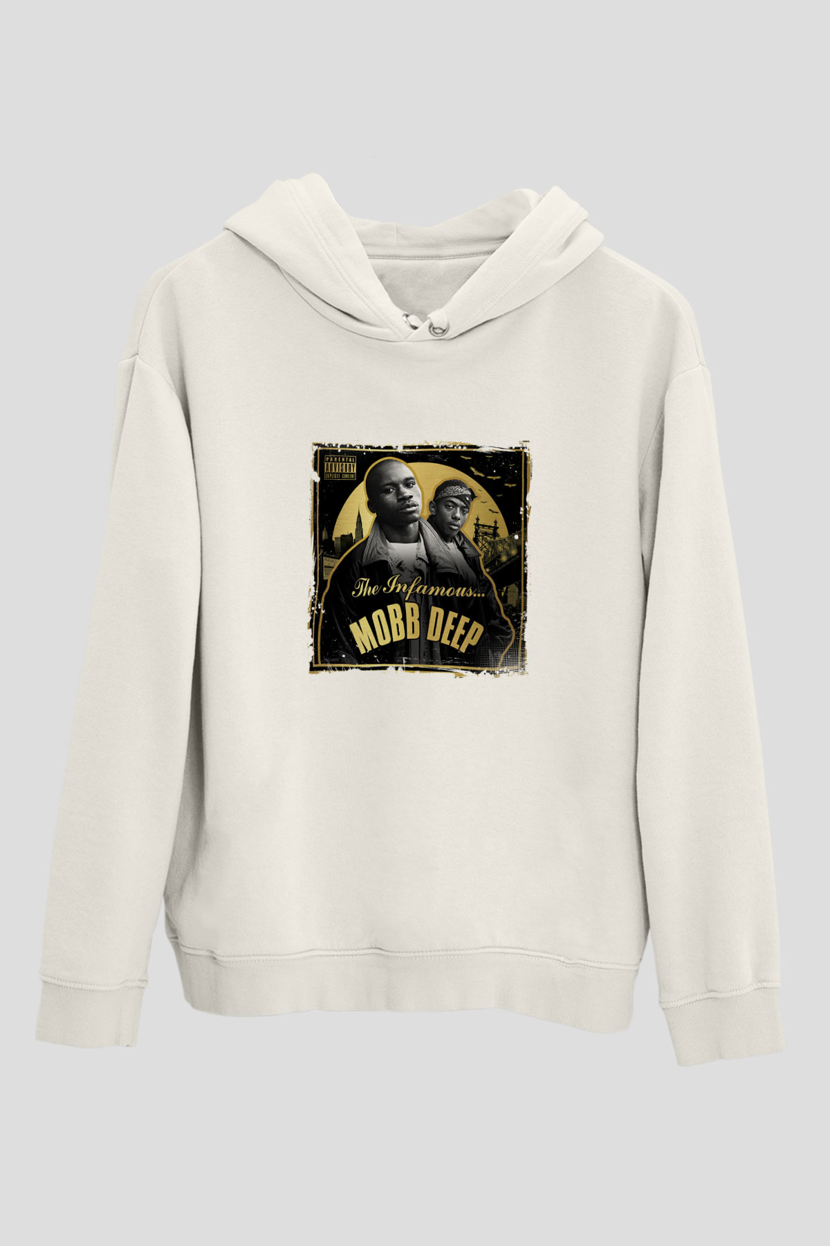 Mobb Deep Baskılı Unisex Beyaz Kapüşonlu Sweatshirt