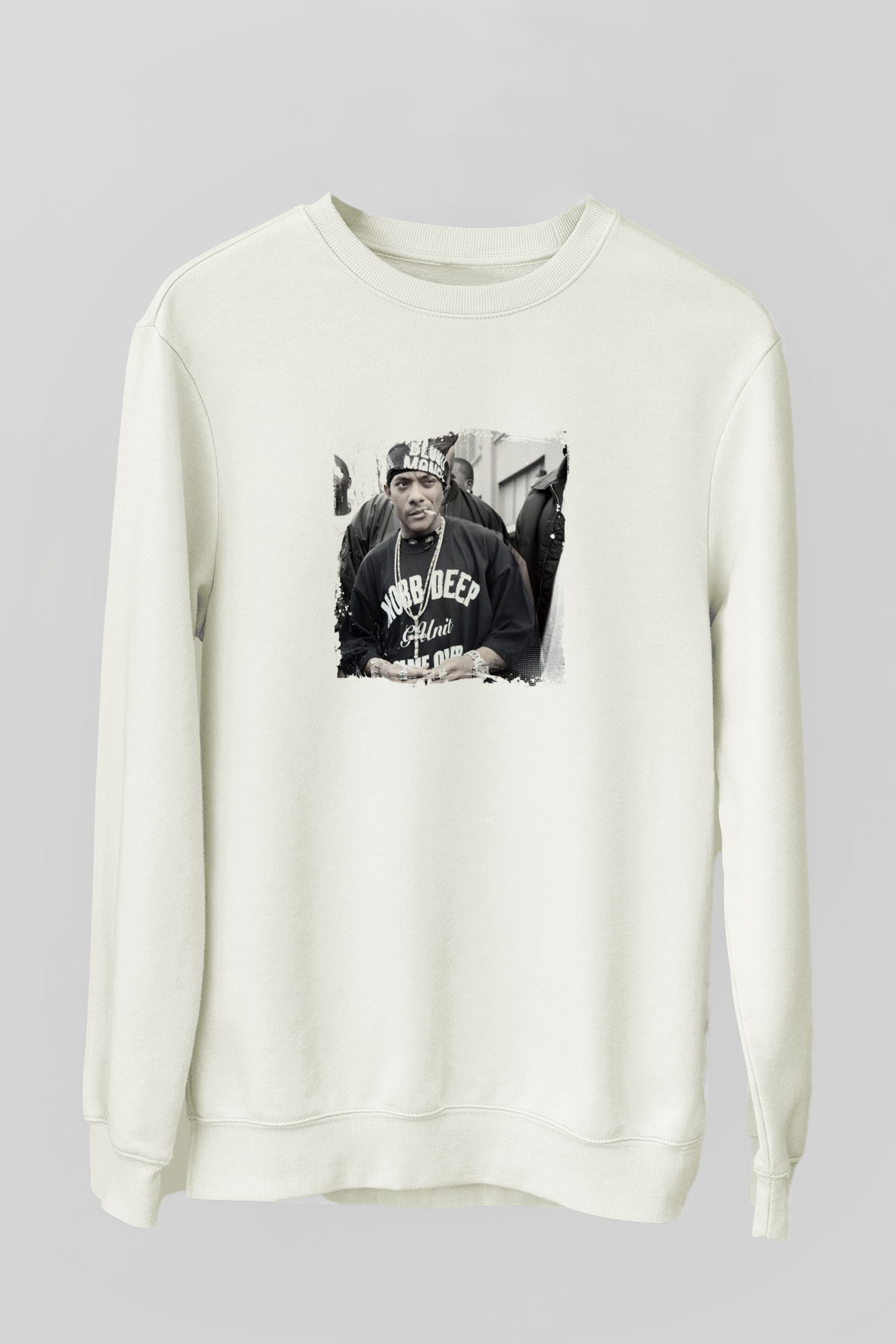 Mobb Deep Baskılı Unisex Beyaz Sweatshirt