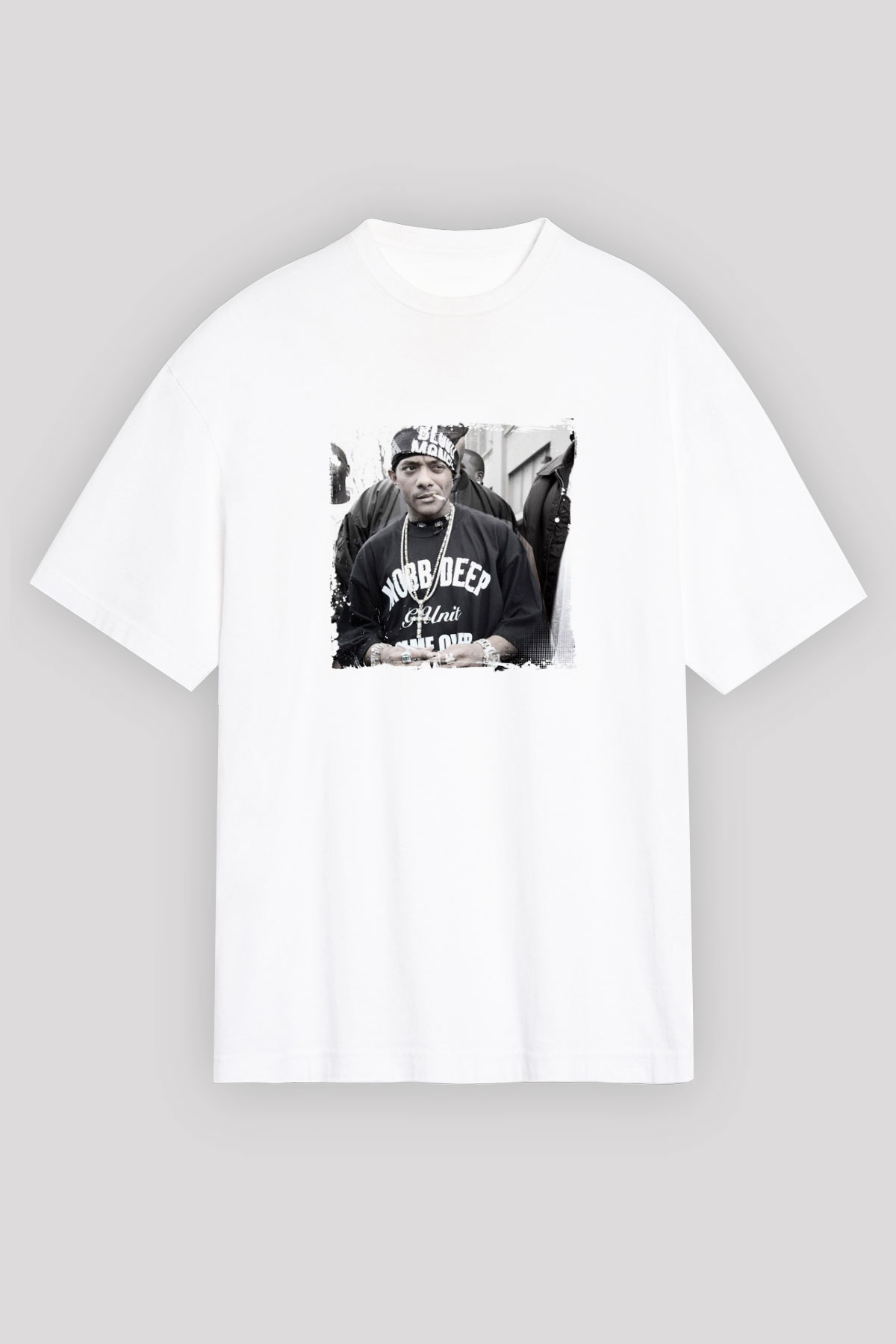 Mobb Deep Baskılı Oversize Beyaz Tişört