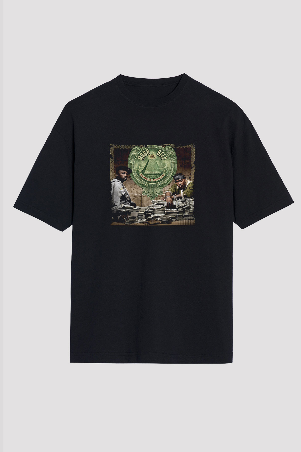 Mobb Deep Baskılı Unisex Oversize Siyah Tişört