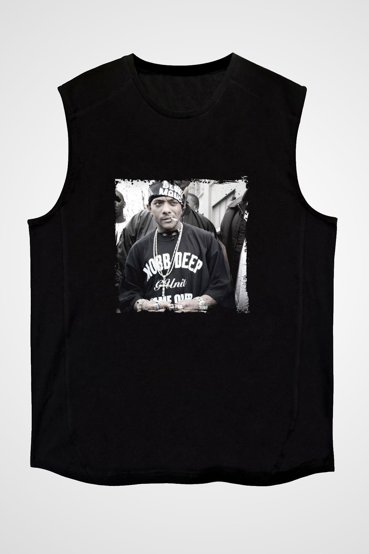 Mobb Deep Baskılı Unisex Siyah Kolsuz Tişört