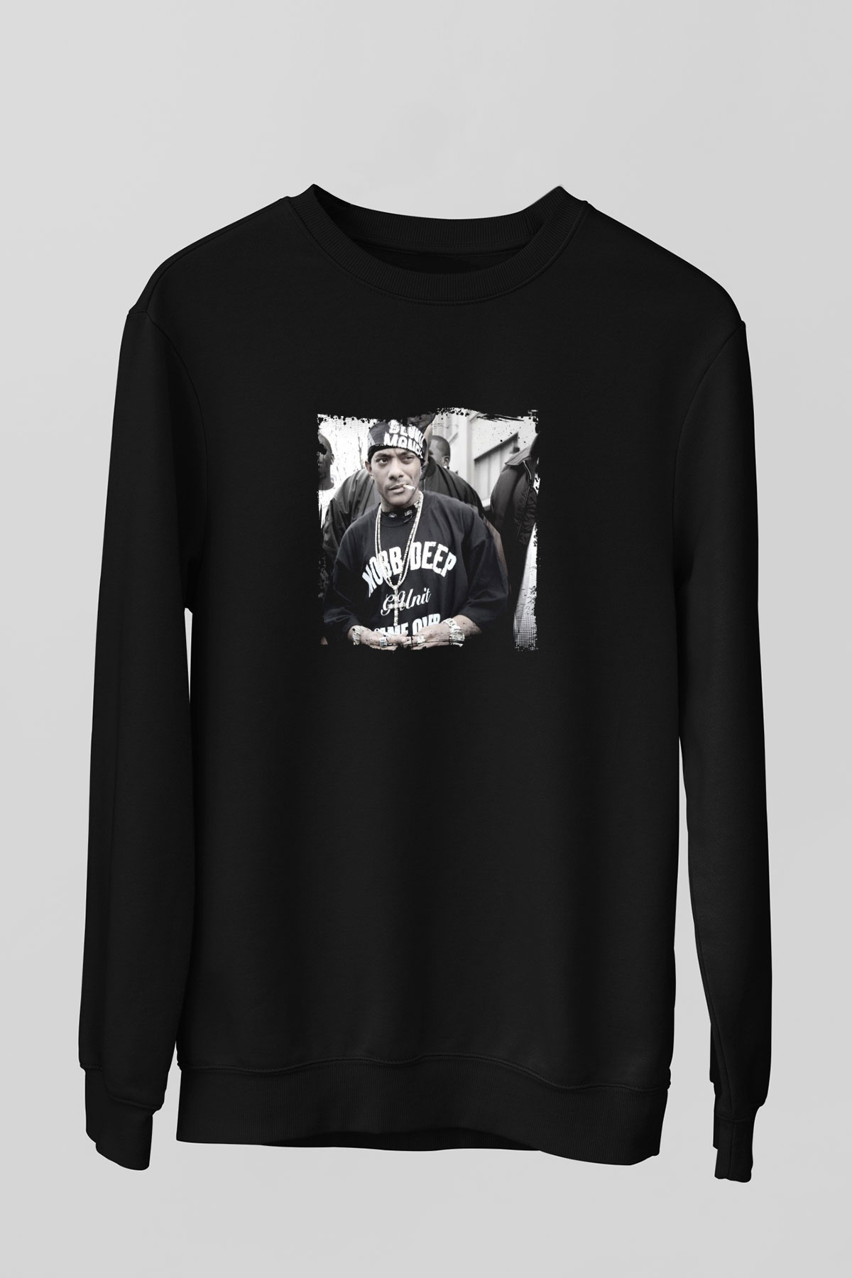 Mobb Deep Baskılı Unisex Siyah Sweatshirt