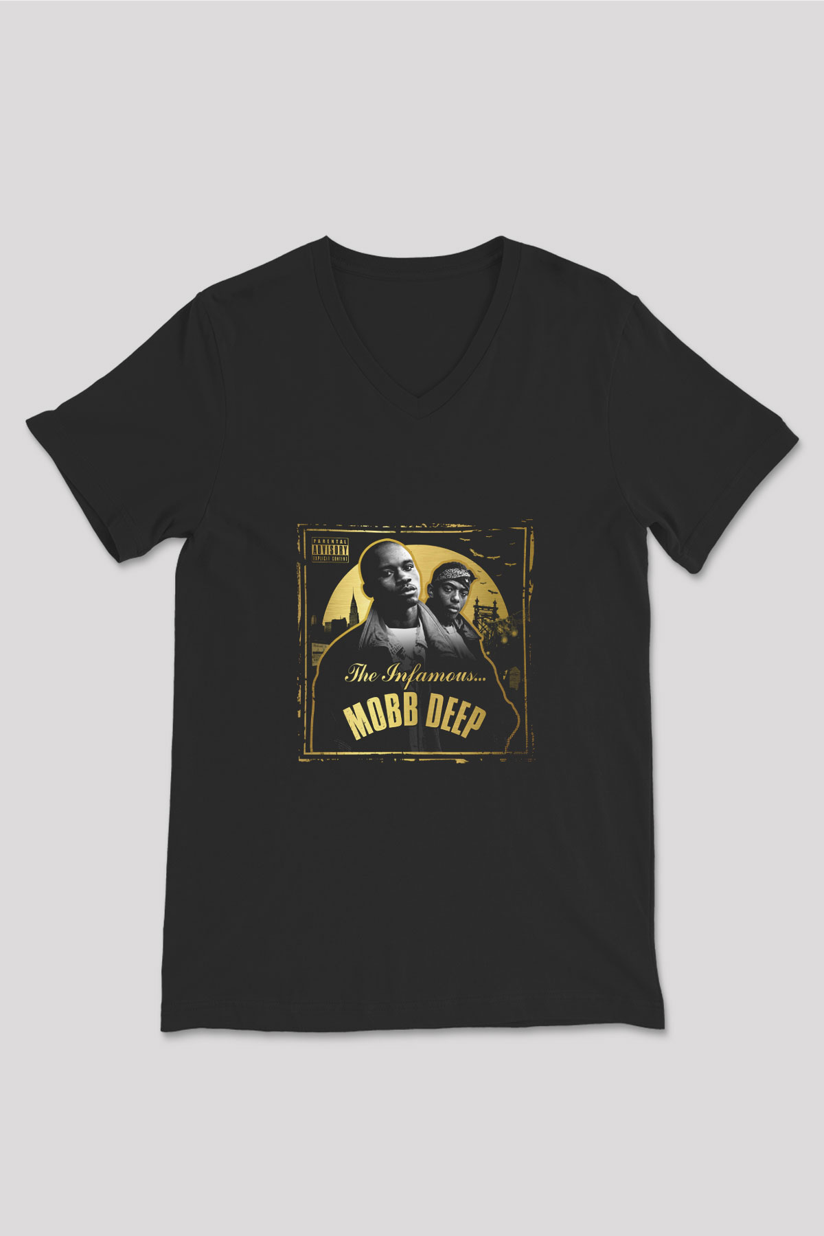 Mobb Deep Baskılı Unisex Siyah V Yaka Tişört