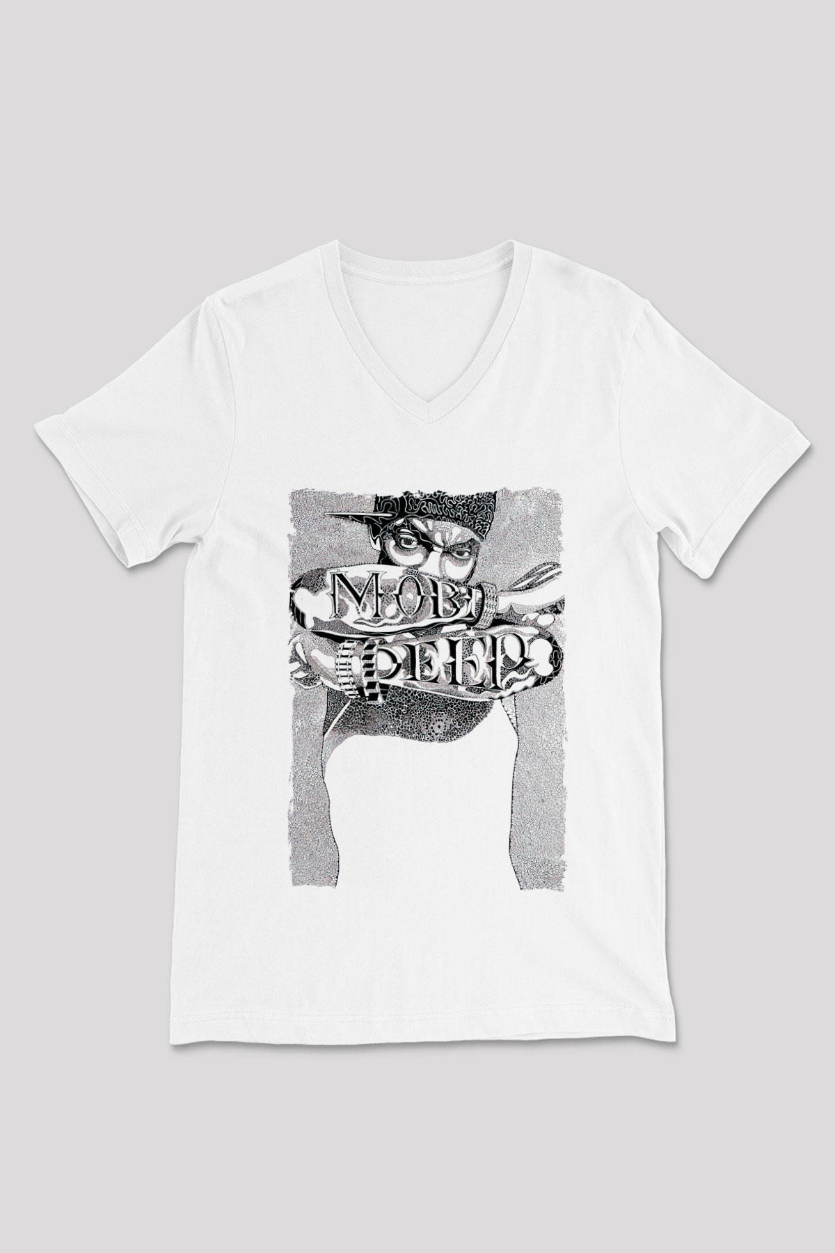 Mobb Deep Beyaz Unisex V Yaka Tişört