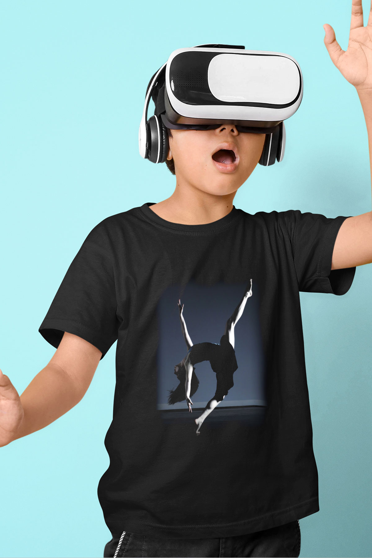 Modern Dans Baskılı Siyah Unisex Çocuk Tişört