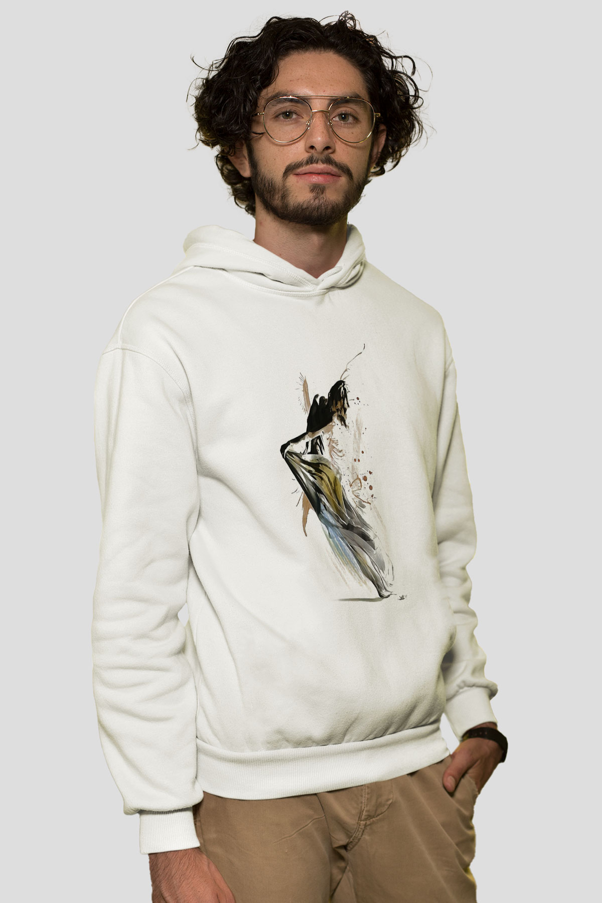 Modern Dans Beyaz Unisex Kapşonlu Sweatshirt