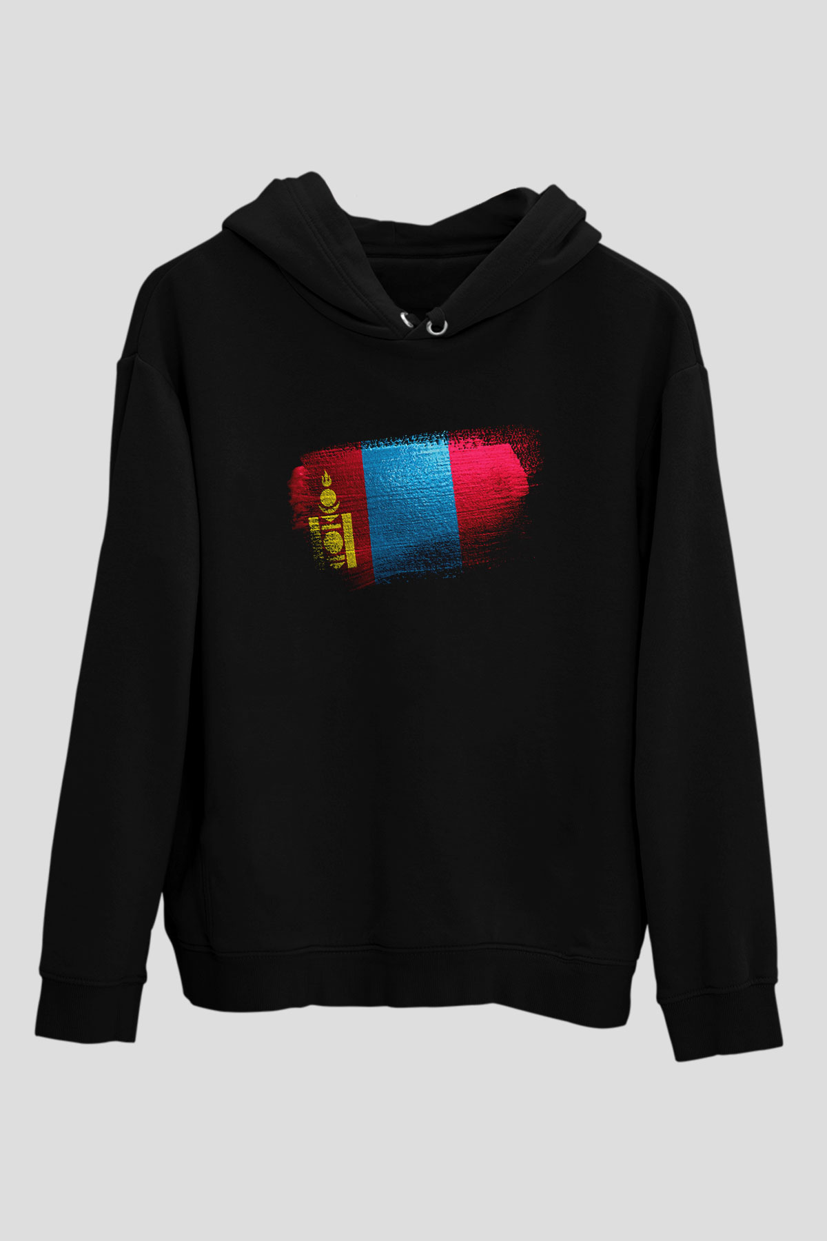 Moğolistan - Mongolia Bayrağı Baskılı Unisex Siyah Kapüşonlu Sweatshirt