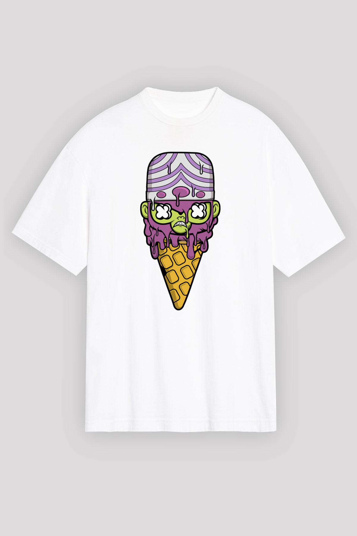 Mojo Jo Ice Cream Baskılı Beyaz Unisex Oversize Tişört
