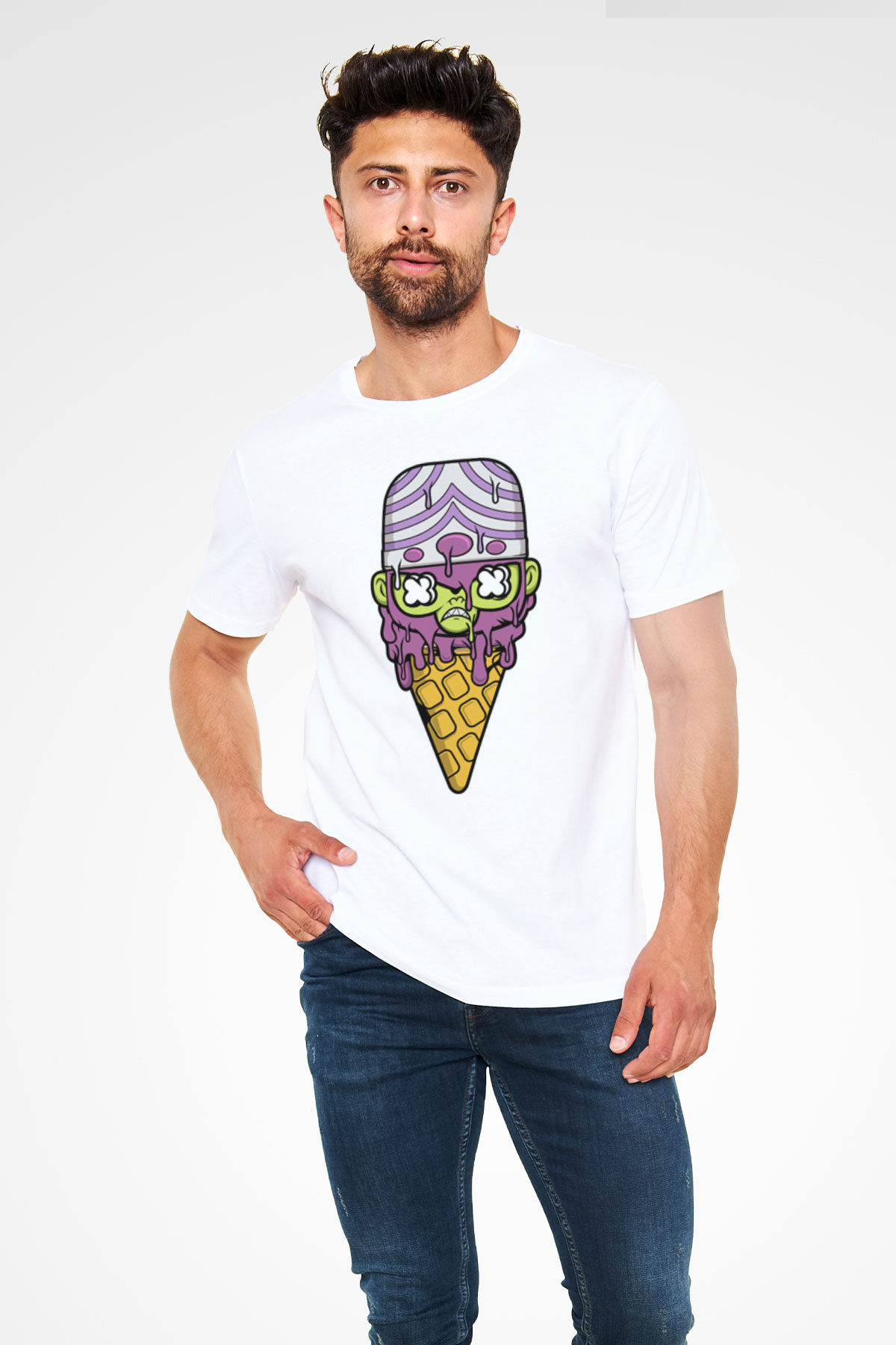 Mojo Jo Ice Cream Baskılı Beyaz Unisex Tişört