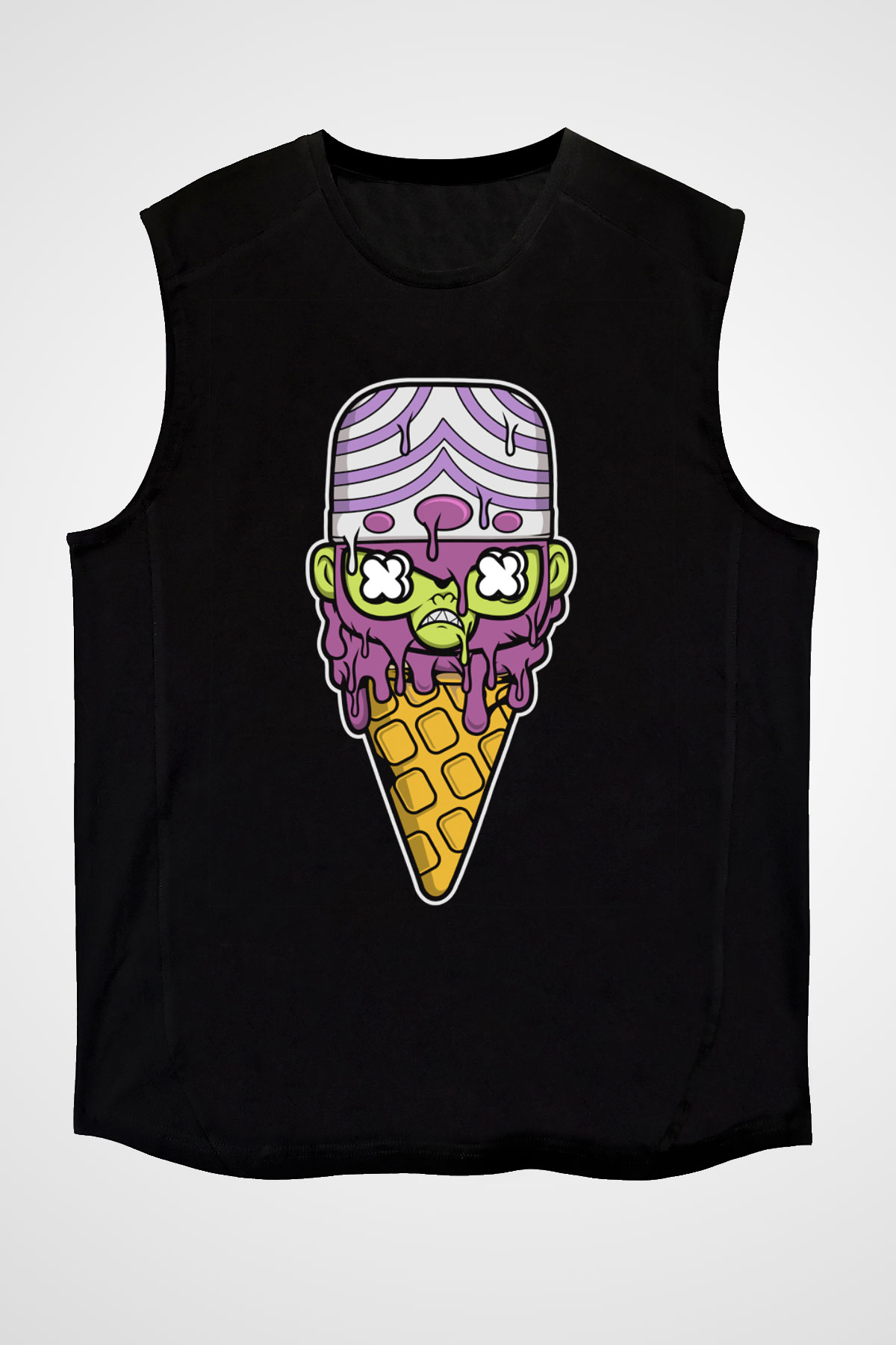 Mojo Jo Ice Cream Baskılı Siyah Unisex Kolsuz Tişört
