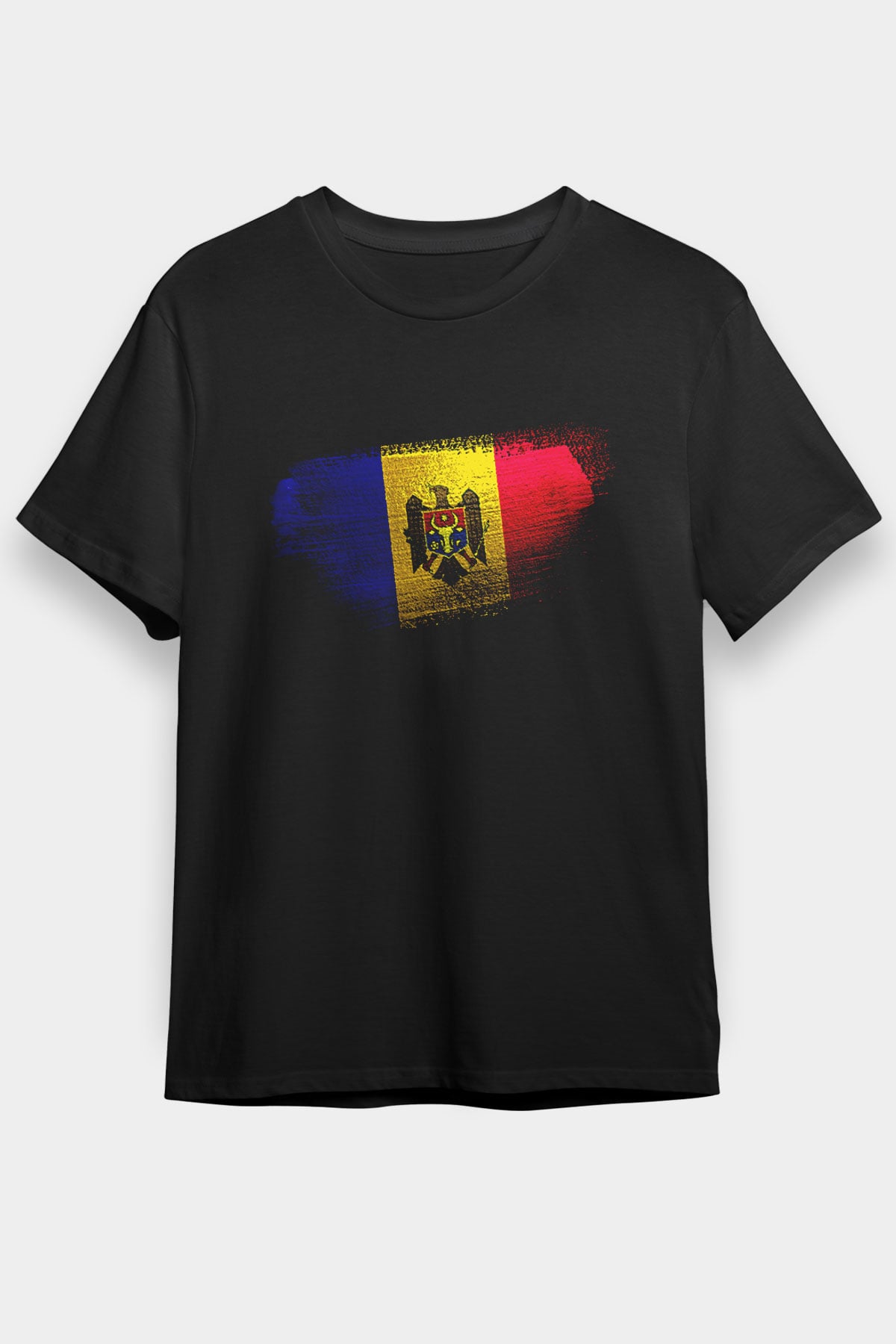 Moldova Bayrağı Baskılı Unisex Siyah Tişört