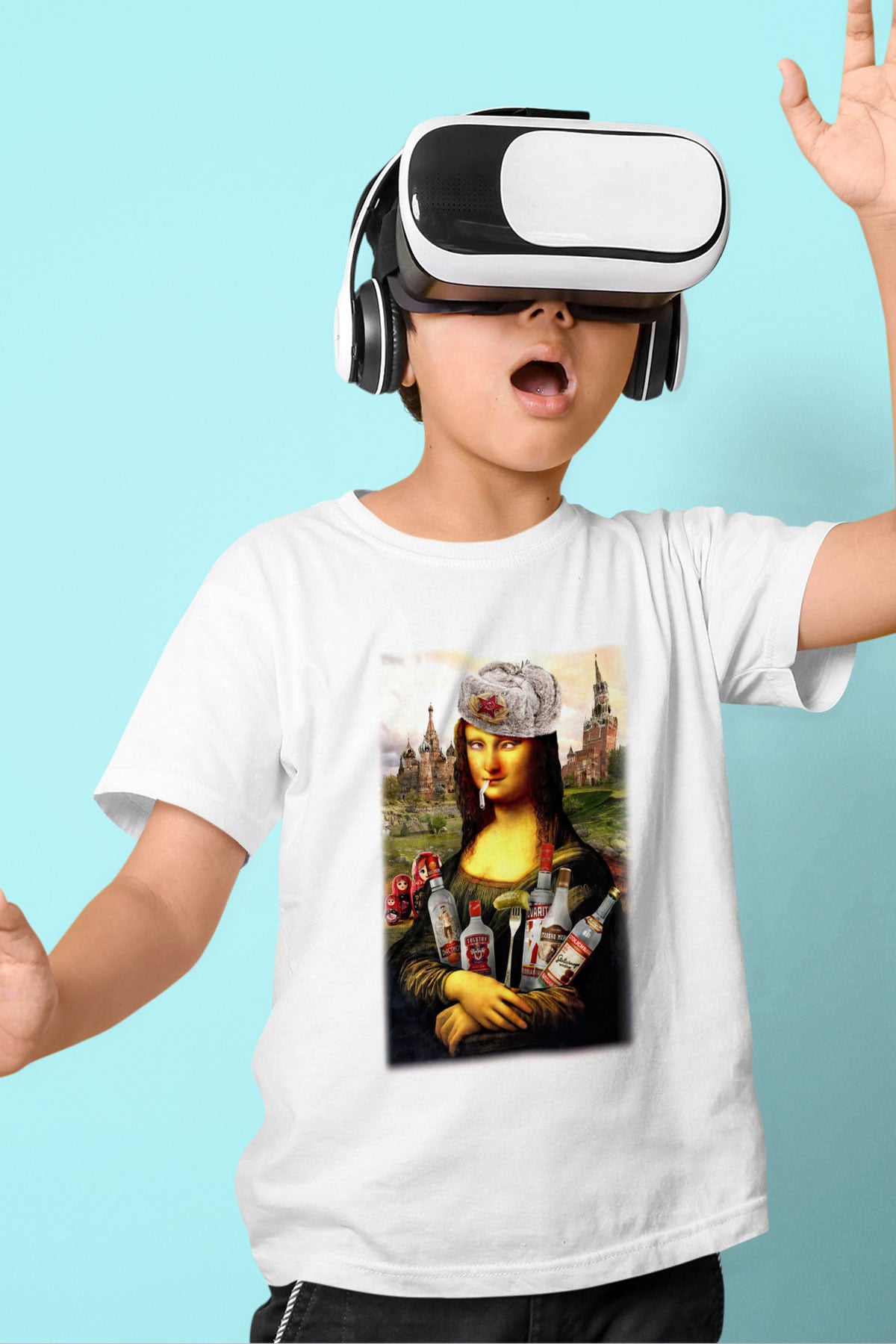 Mona Lisa Baskılı Beyaz Unisex Çocuk Tişört