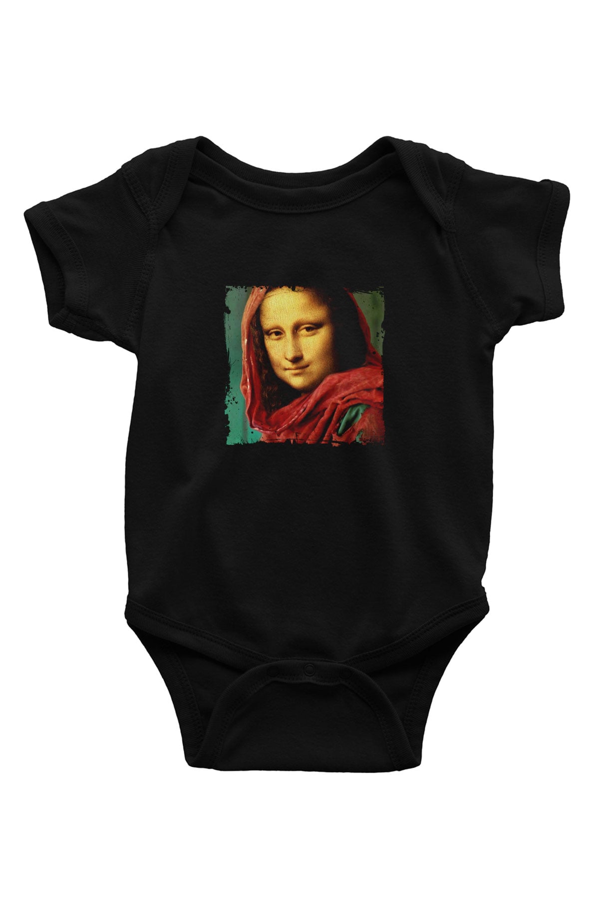 Mona Lisa Baskılı Unisex Siyah Bebek Body - Zıbın