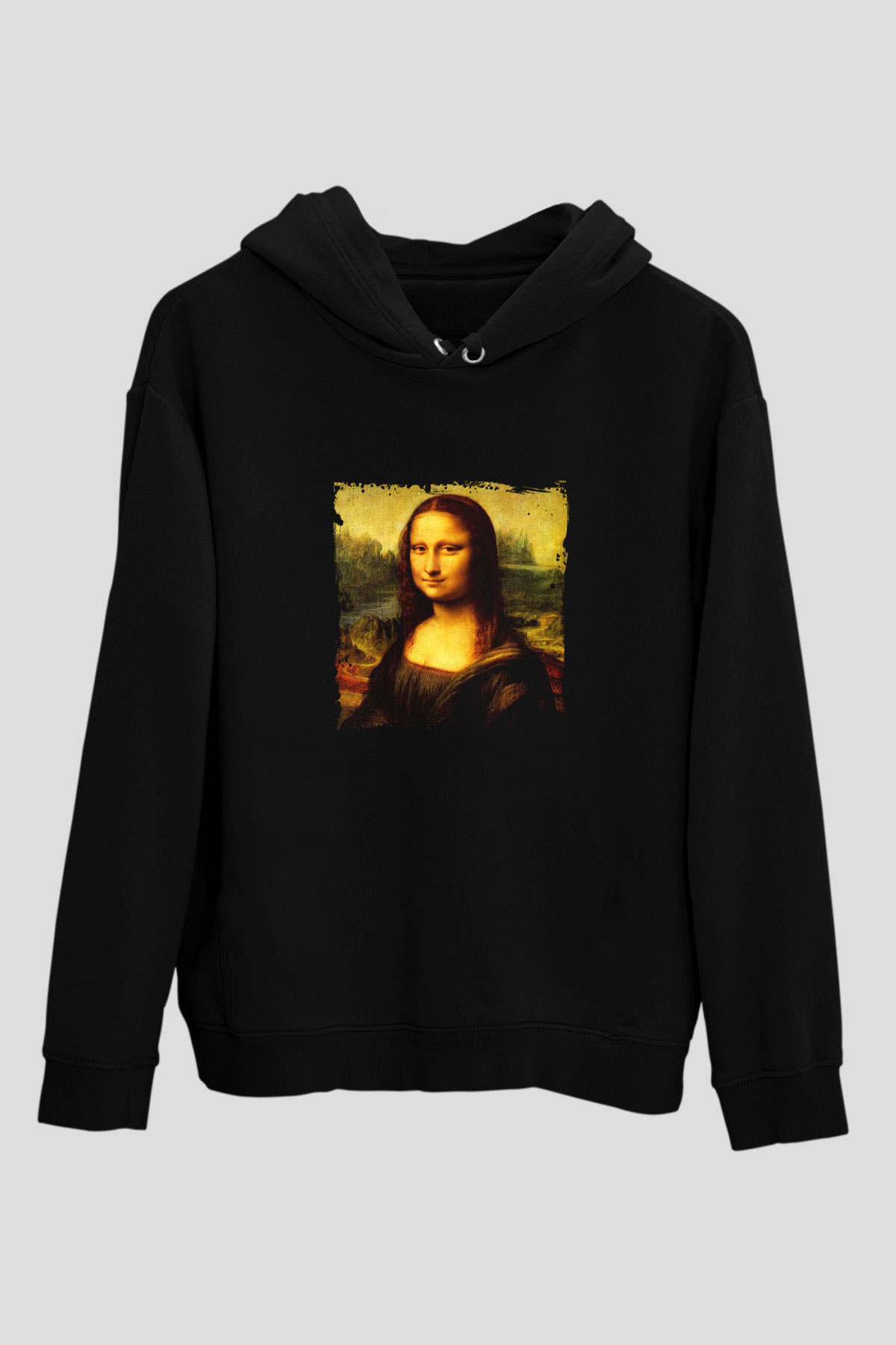 Mona Lisa Baskılı Unisex Siyah Hoodie