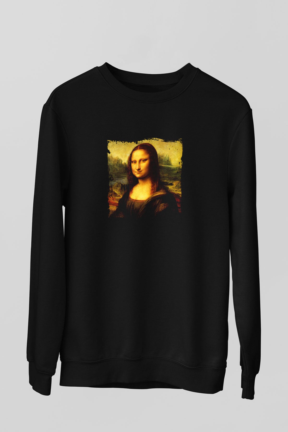 Mona Lisa Baskılı Unisex Siyah Sweatshirt