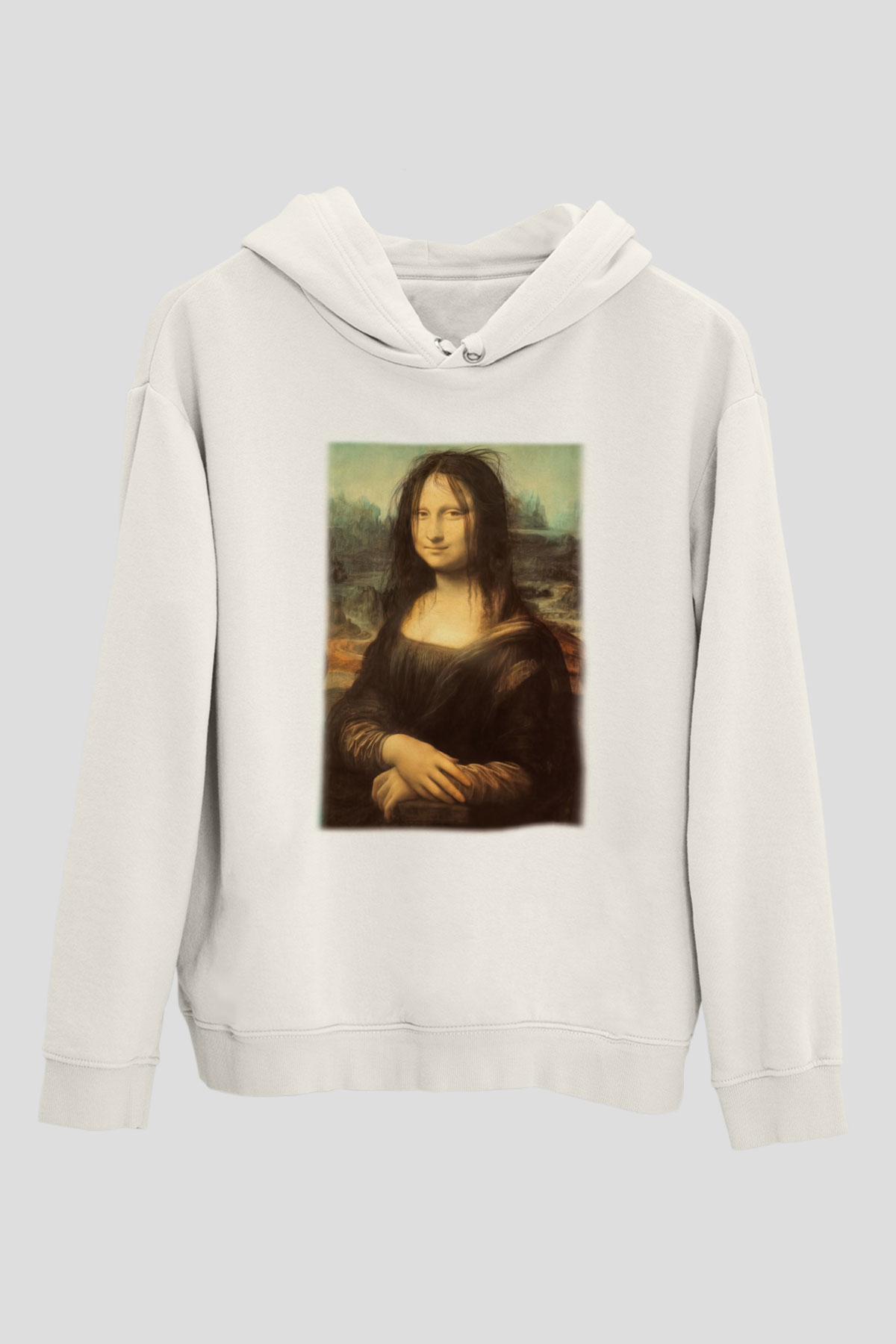Mona Lisa Beyaz Unisex Kapşonlu Sweatshirt
