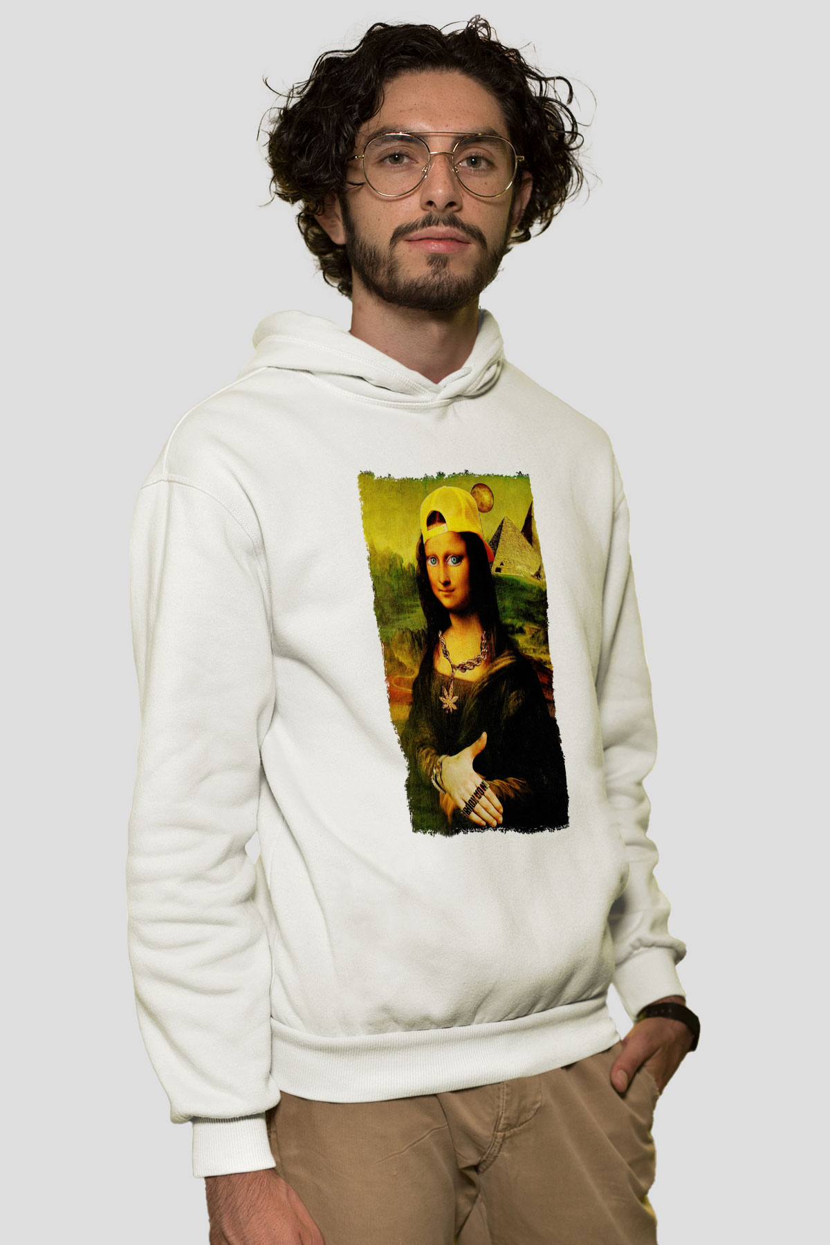 Mona Lisa Beyaz Unisex Kapüşonlu Sweatshirt