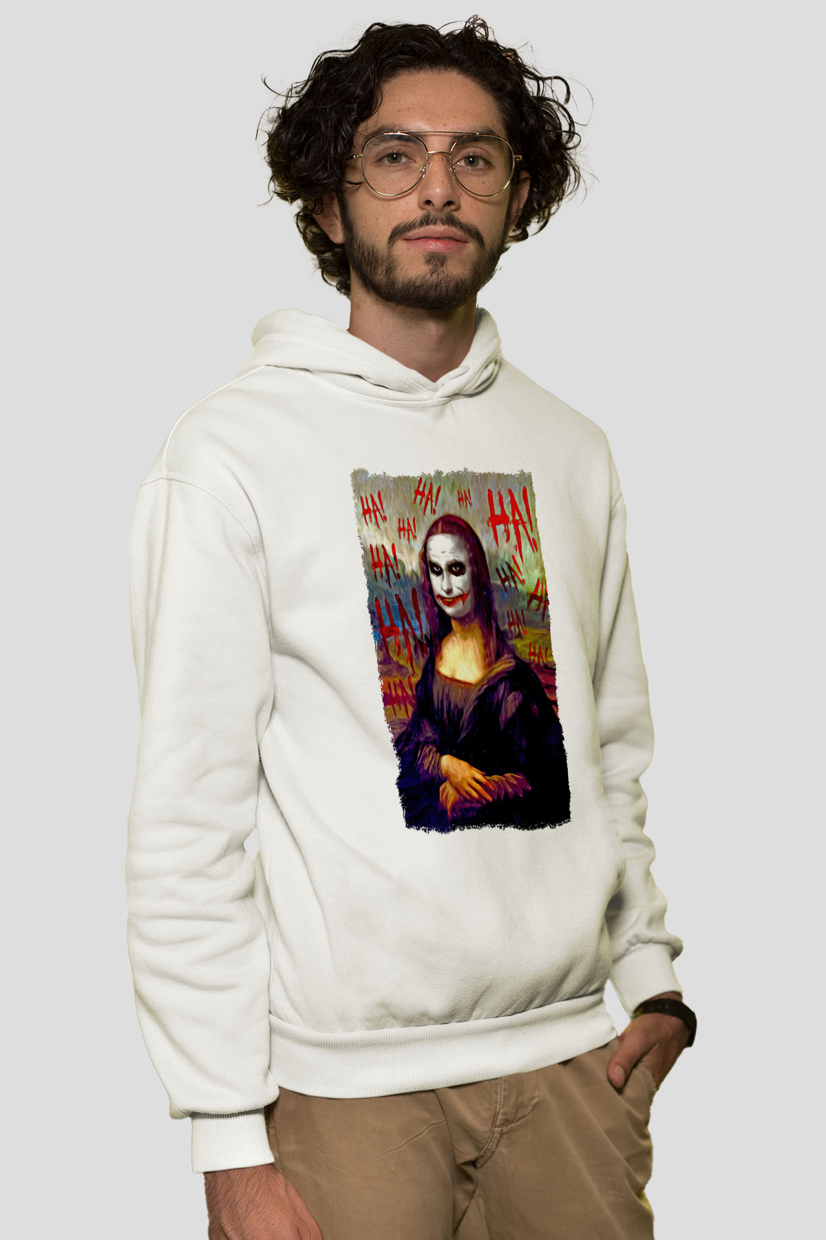 Mona Lisa Beyaz Unisex Kapüşonlu Sweatshirt