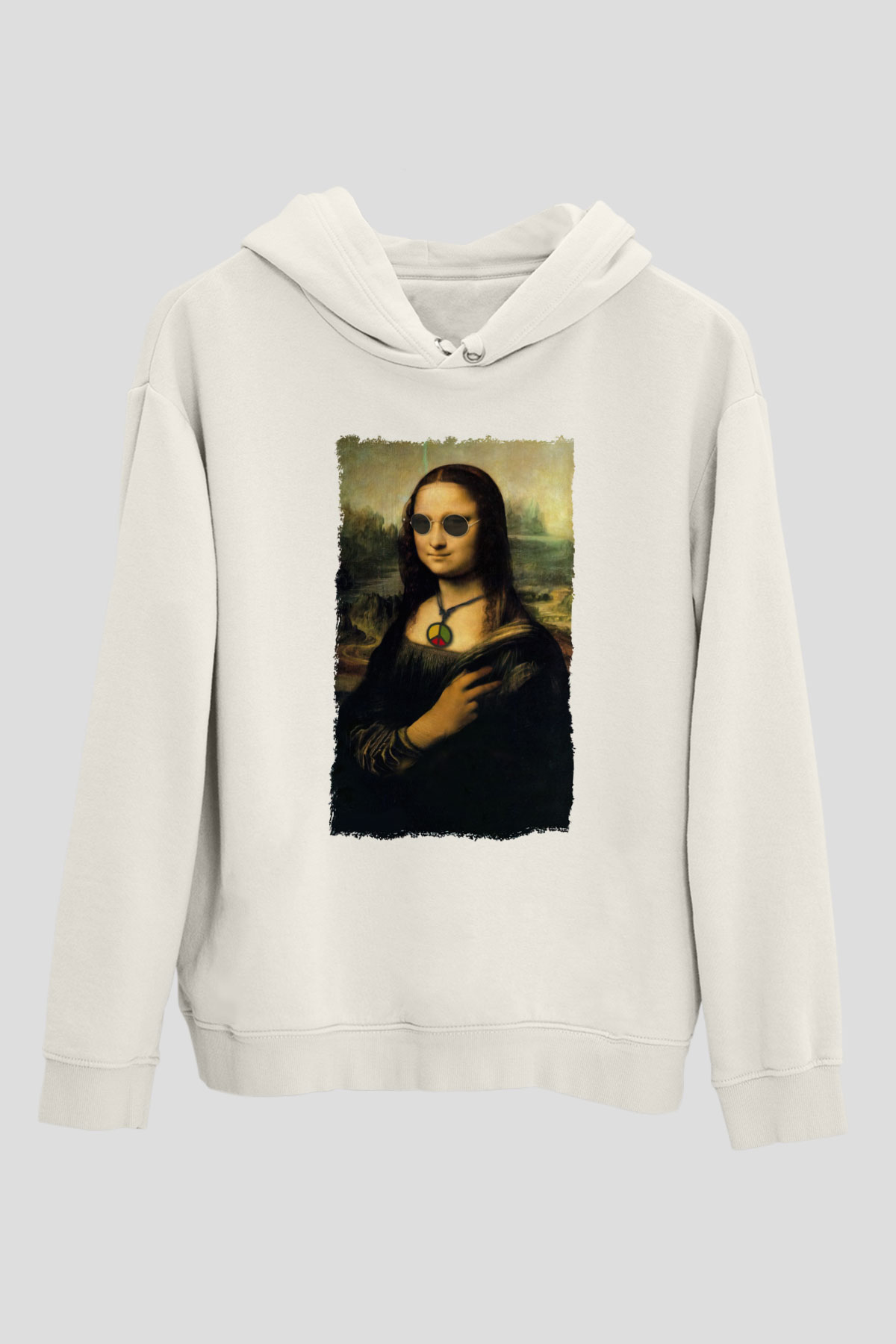 Mona Lisa Beyaz Unisex Kapüşonlu Sweatshirt