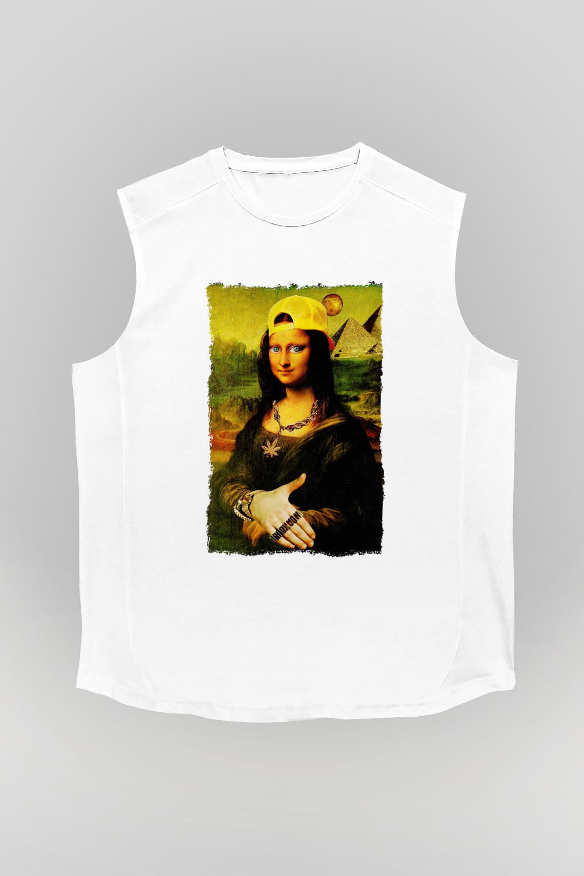 Mona Lisa Beyaz Unisex Kolsuz Tişört
