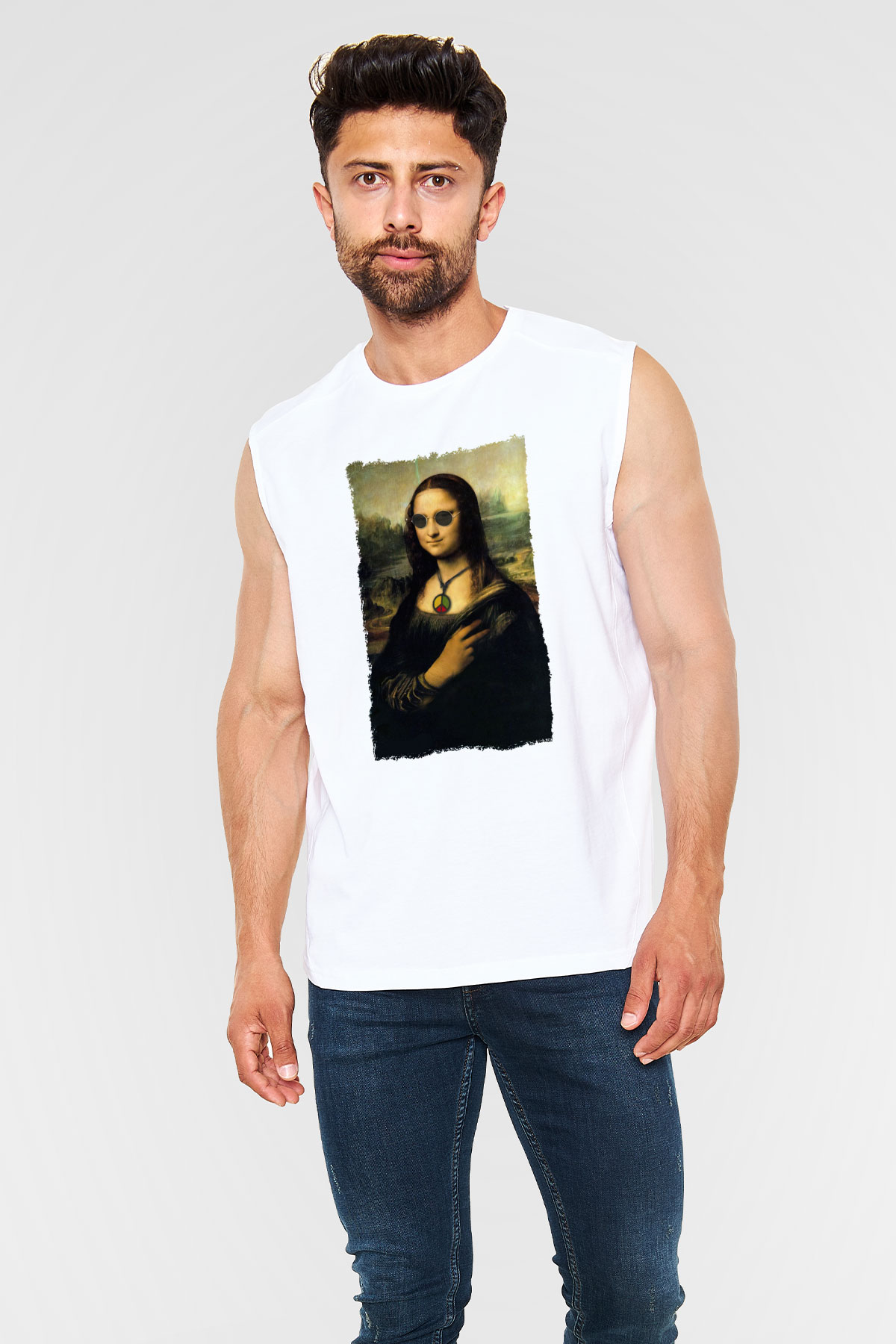 Mona Lisa Beyaz Unisex Kolsuz Tişört