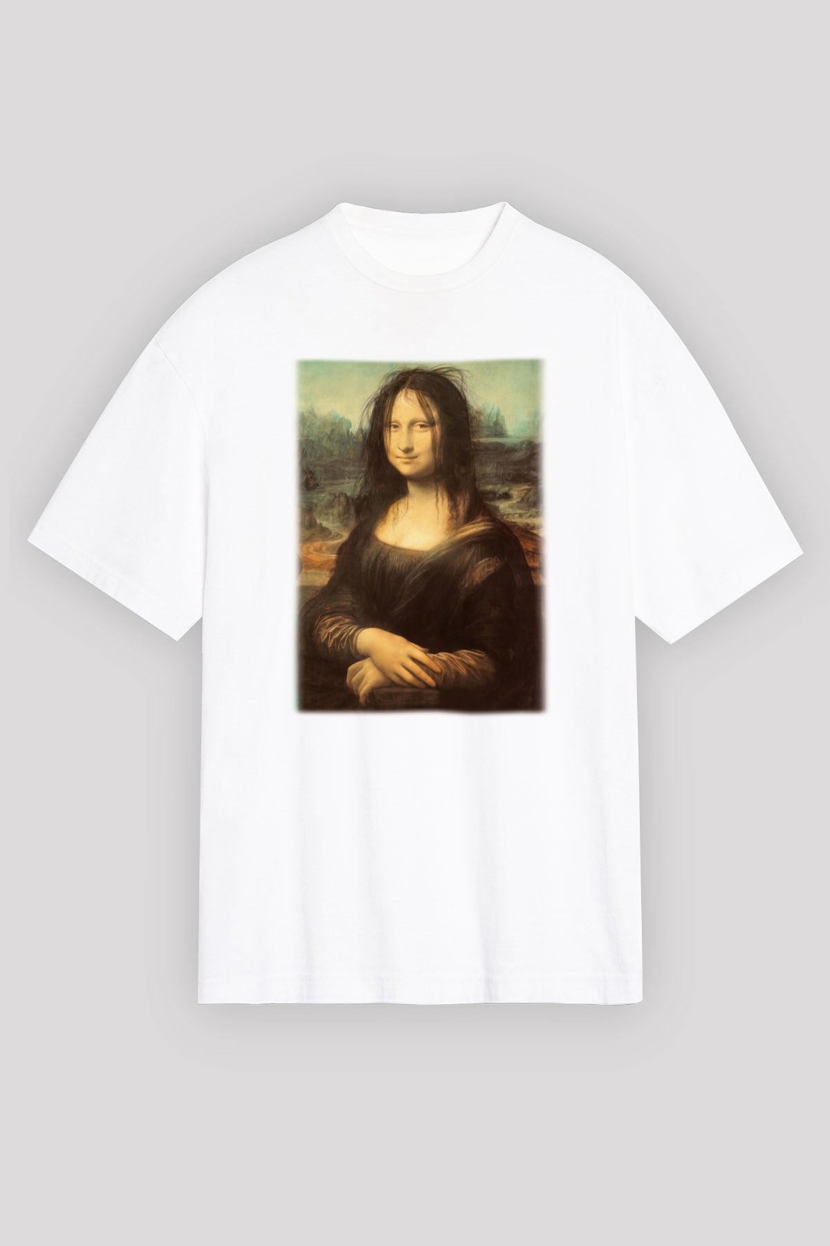 Mona Lisa Beyaz Unisex Oversize Tişört T-Shirt