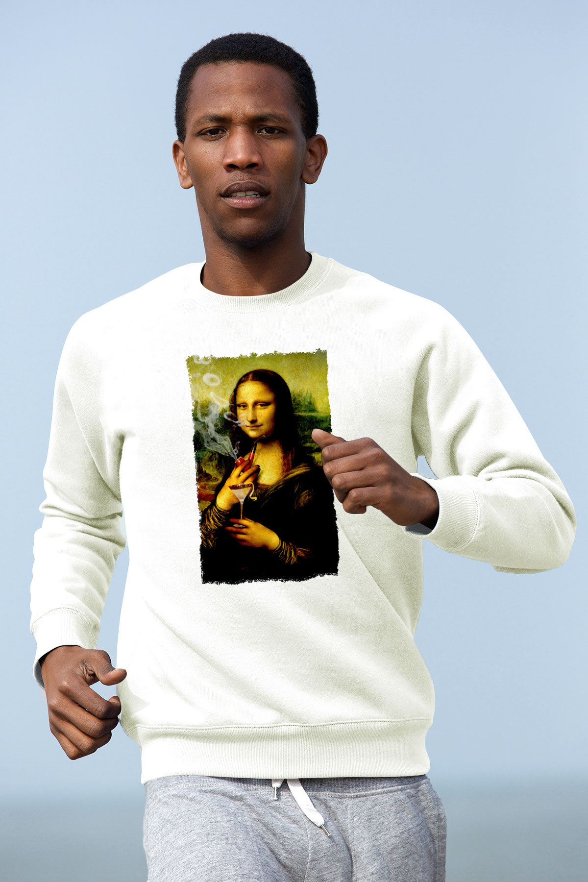 Mona Lisa Beyaz Unisex Sweatshirt