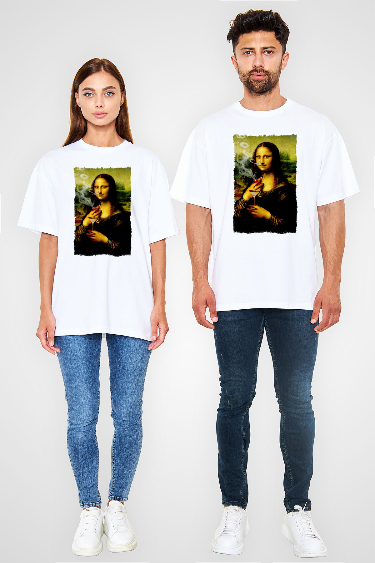 Mona Lisa Beyaz Oversize Tişört Oversize T-shirt - TişörtFabrikası